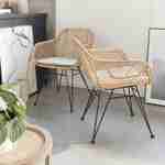 2er Set Sessel aus Rattan Natur und Metall, beigefarbenes Kissen - Cahya Photo2