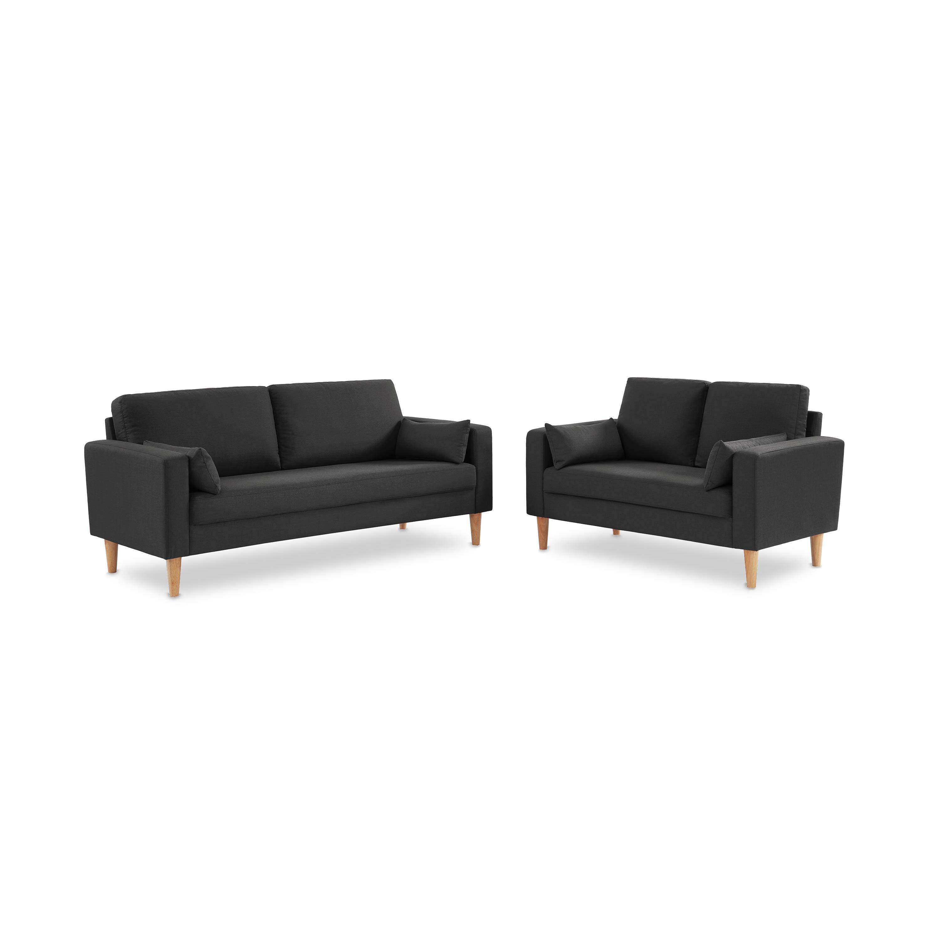 Medium 2-seater sofa Scandi-style with wooden legs - Bjorn - Dark Grey,sweeek,Photo5