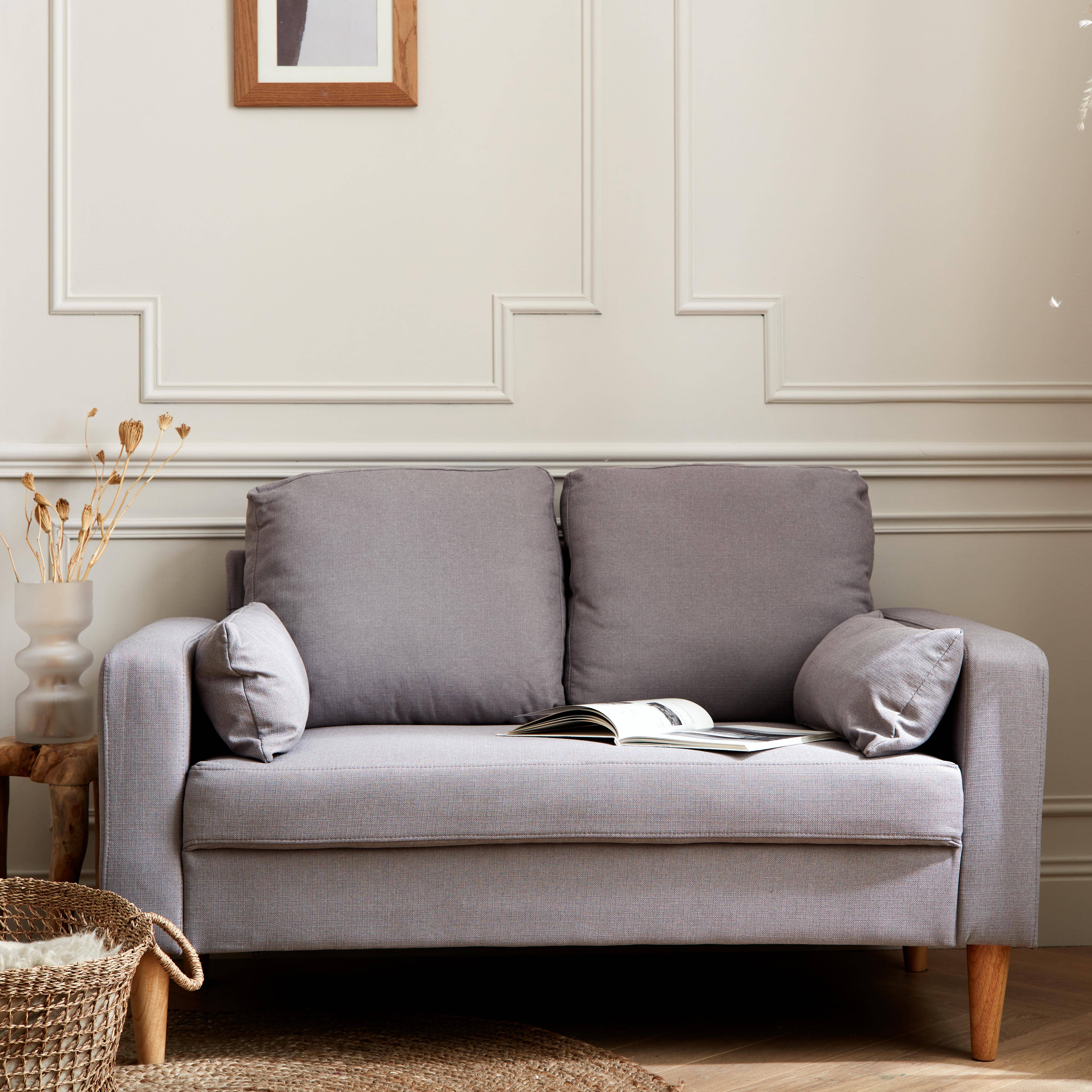 Medium 2-seater sofa Scandi-style with wooden legs - Bjorn - Light Grey Photo1