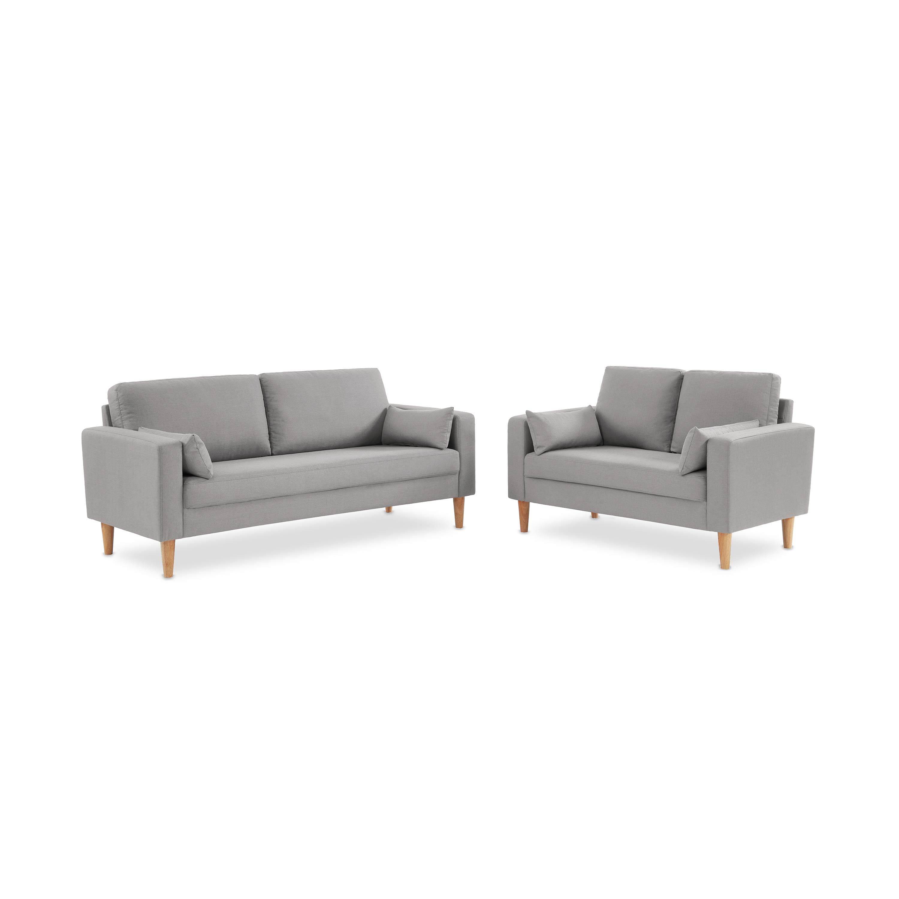 Medium 2-seater sofa Scandi-style with wooden legs - Bjorn - Light Grey Photo5