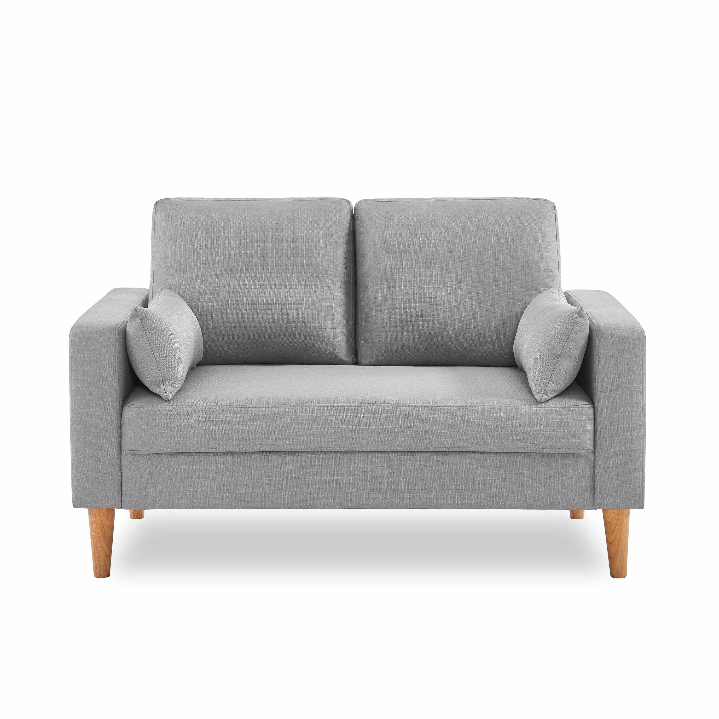 Medium 2-seater sofa Scandi-style with wooden legs - Bjorn - Light Grey Photo3