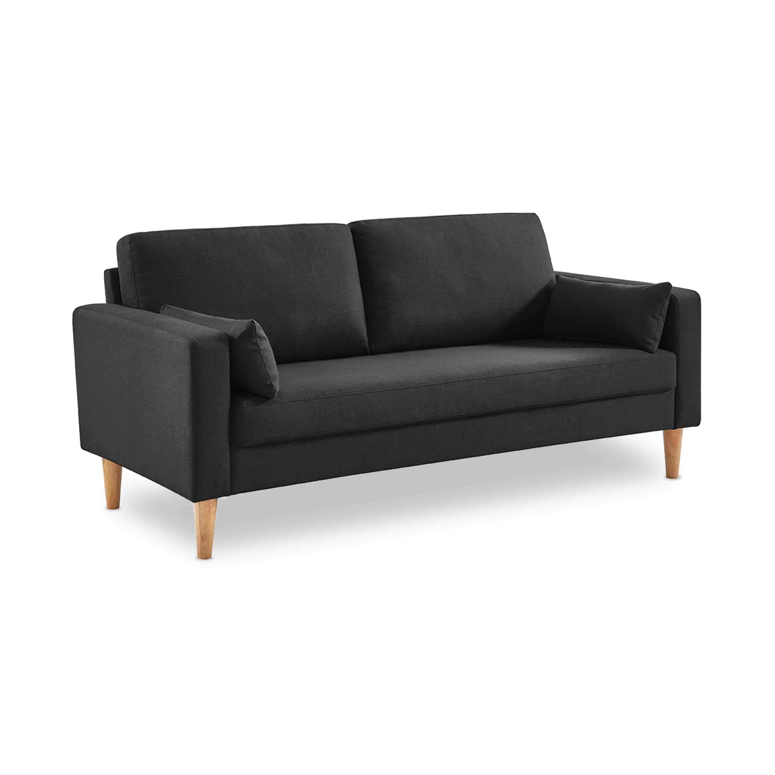 Large 3-seater sofa Scandi-style with wooden legs - Bjorn - Dark Grey Photo2