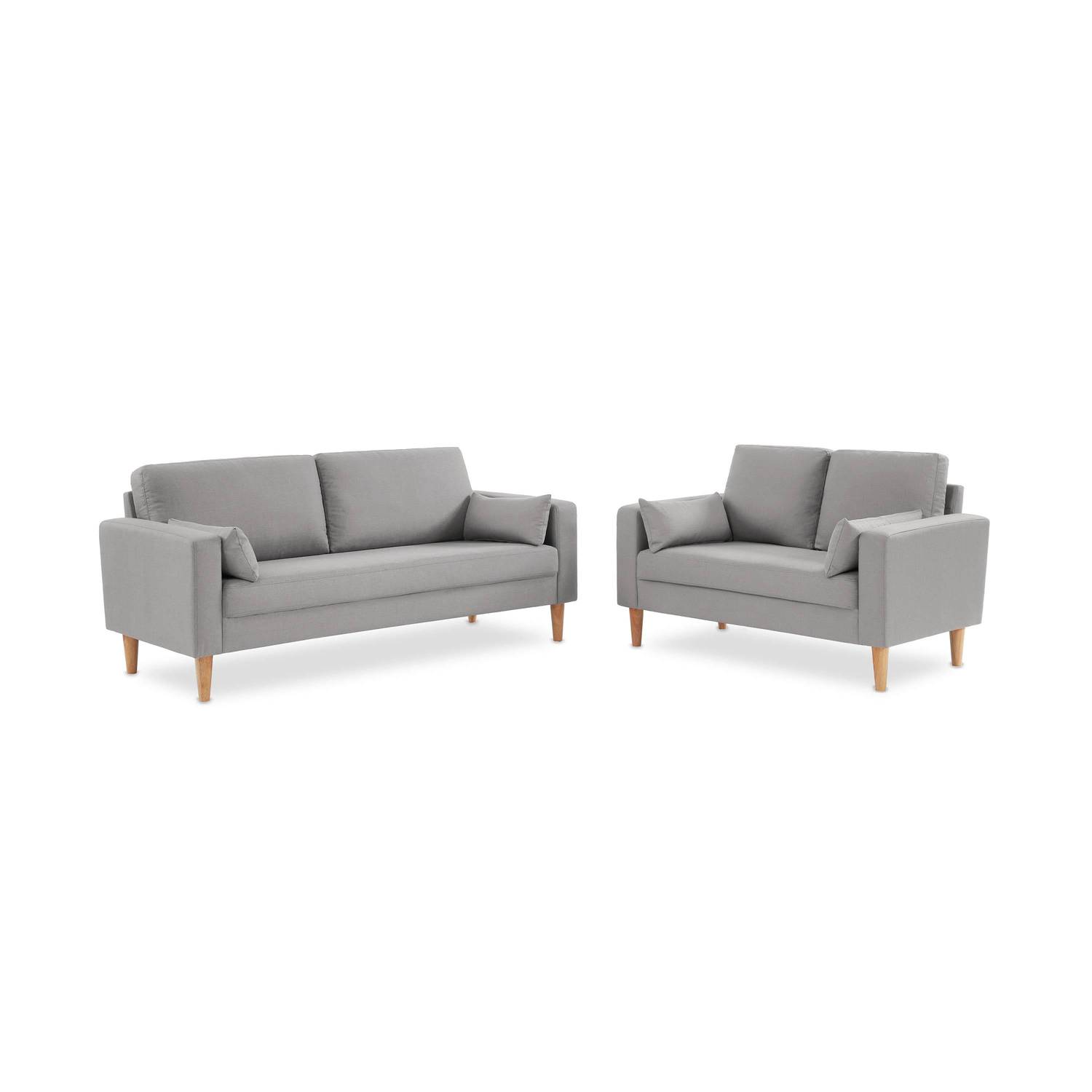Large 3-seater sofa Scandi-style with wooden legs - Bjorn - Light Grey Photo5
