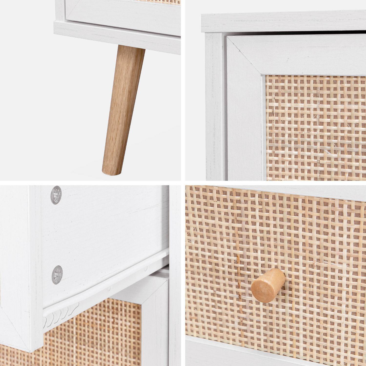 Wood and cane rattan detail 3-drawer chest, 90x39x79cm - Boheme - White Photo5