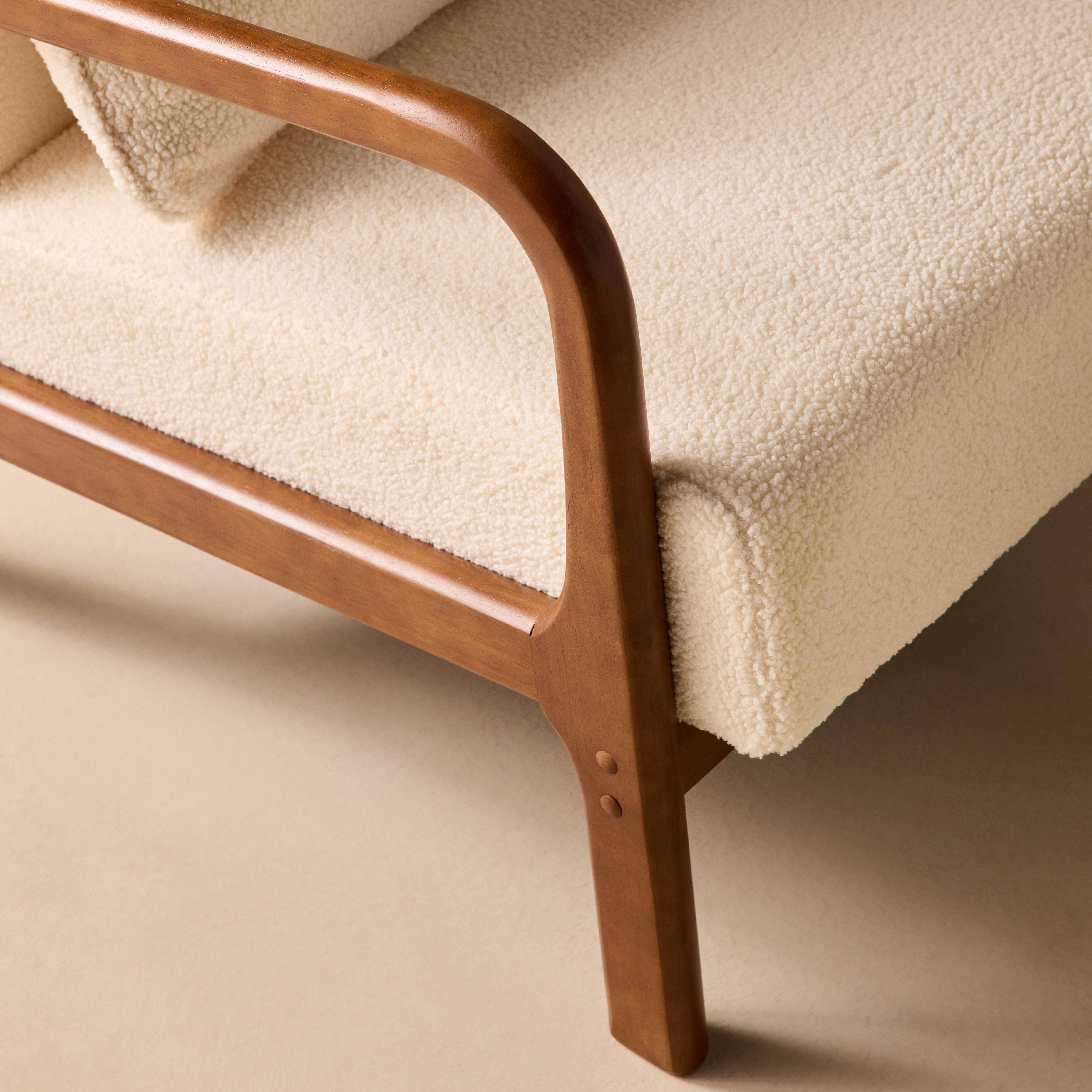 Poltrona scandinava in tessuto bouclé e legno di gomma scuro Crema - 65x80x79 cm,sweeek,Photo3