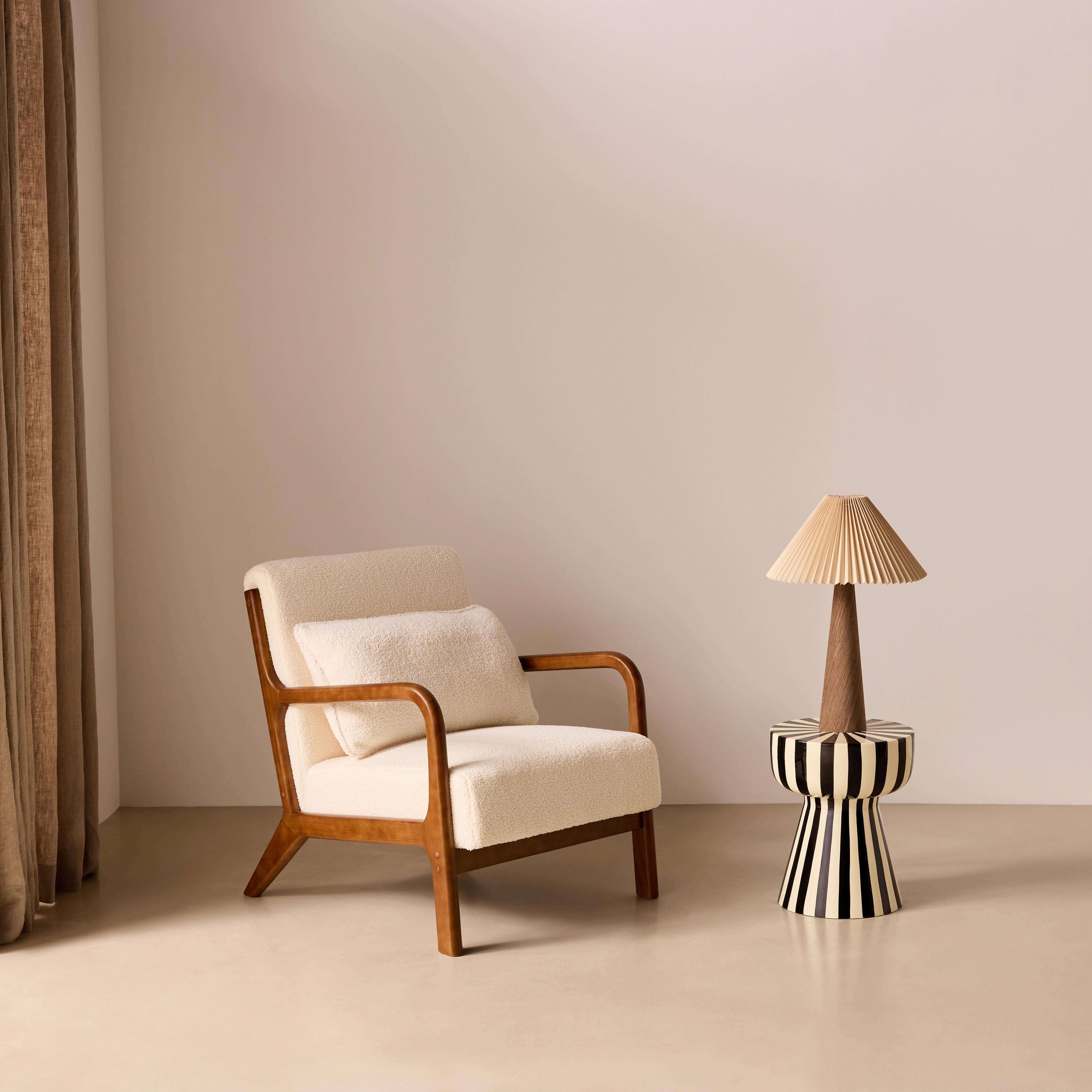 Poltrona scandinava in tessuto bouclé e legno di gomma scuro Crema - 65x80x79 cm Photo1