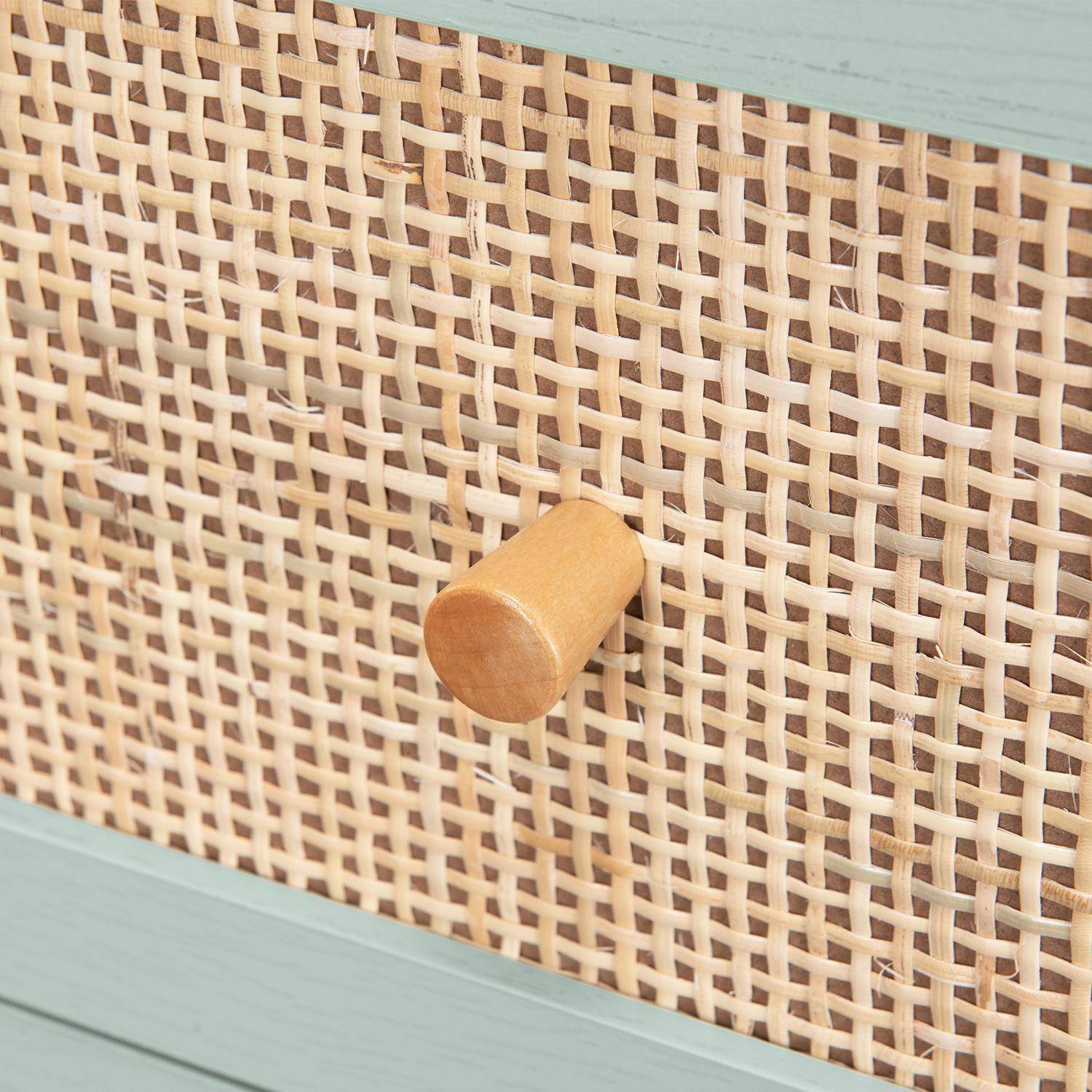 Ladekast met hout- en rietlook, 90x39x79cm - Bohème - 3 lades - Celadongroen,sweeek,Photo4