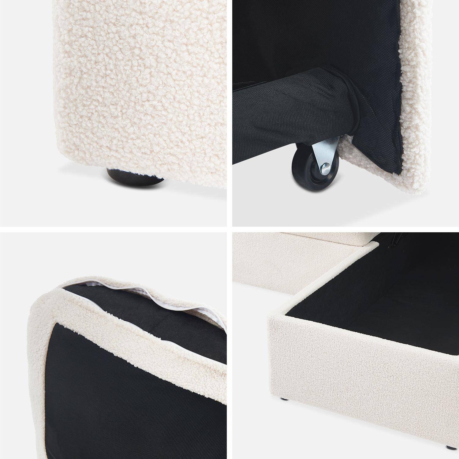 Canapé d'angle convertible en tissu bouclettes blanches - IDA - 3 places, fauteuil d'angle réversible coffre rangement lit modulable ,sweeek,Photo11