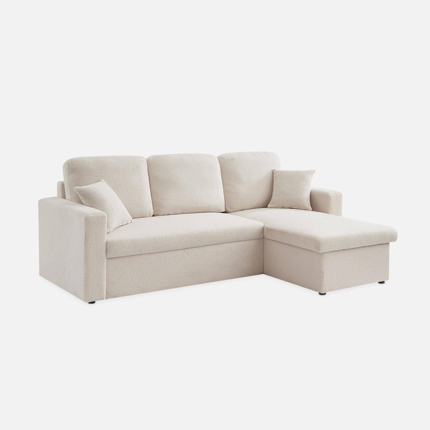 Witte bedbank van boucléstof met chaise longue en opbergruimte - IDA - 3-zits, omkeerbare hoeksalon, opbergruimte, zetelbed Photo6