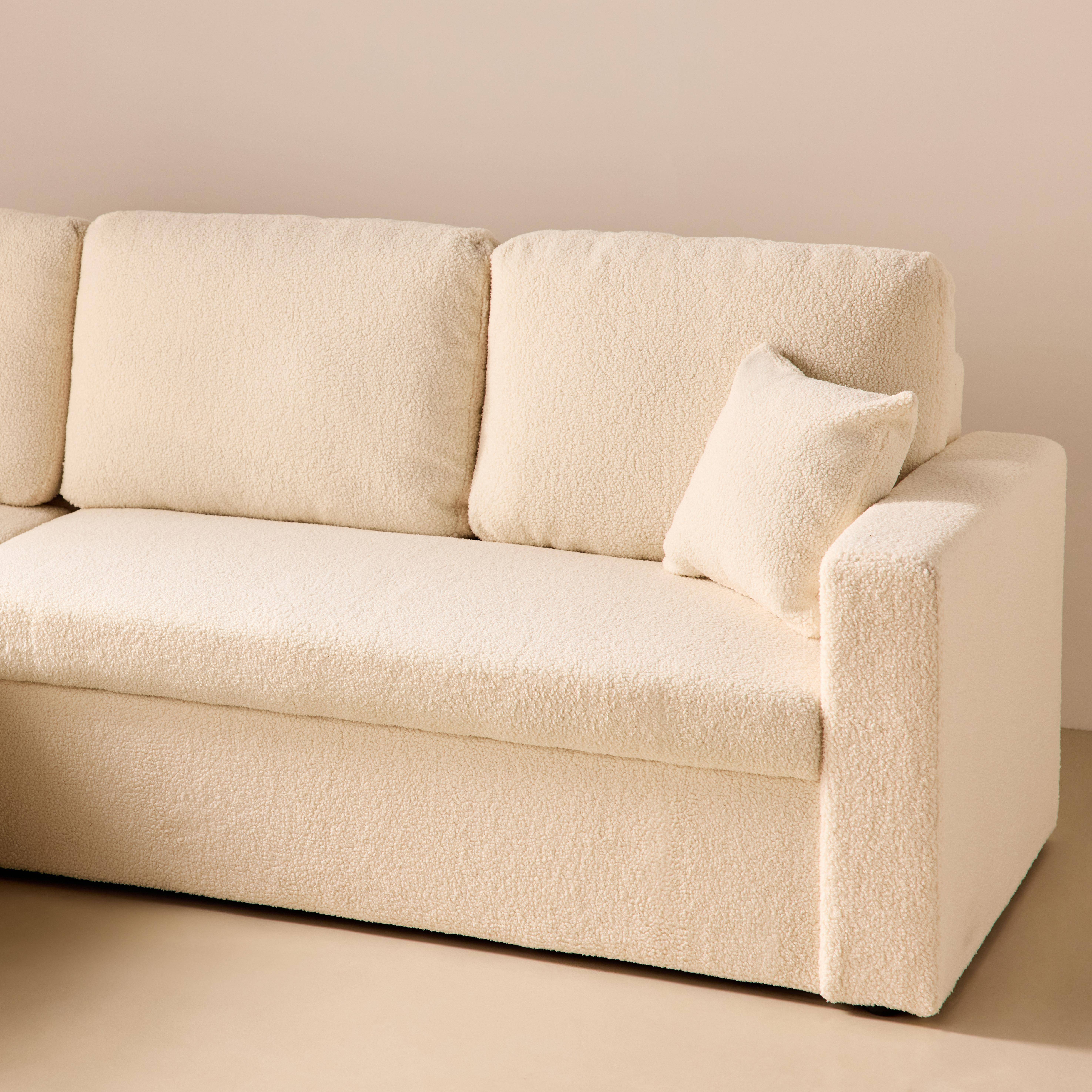 Canapé d'angle convertible en tissu bouclettes crème - IDA - 3 places, fauteuil d'angle réversible coffre rangement lit modulable  Photo3