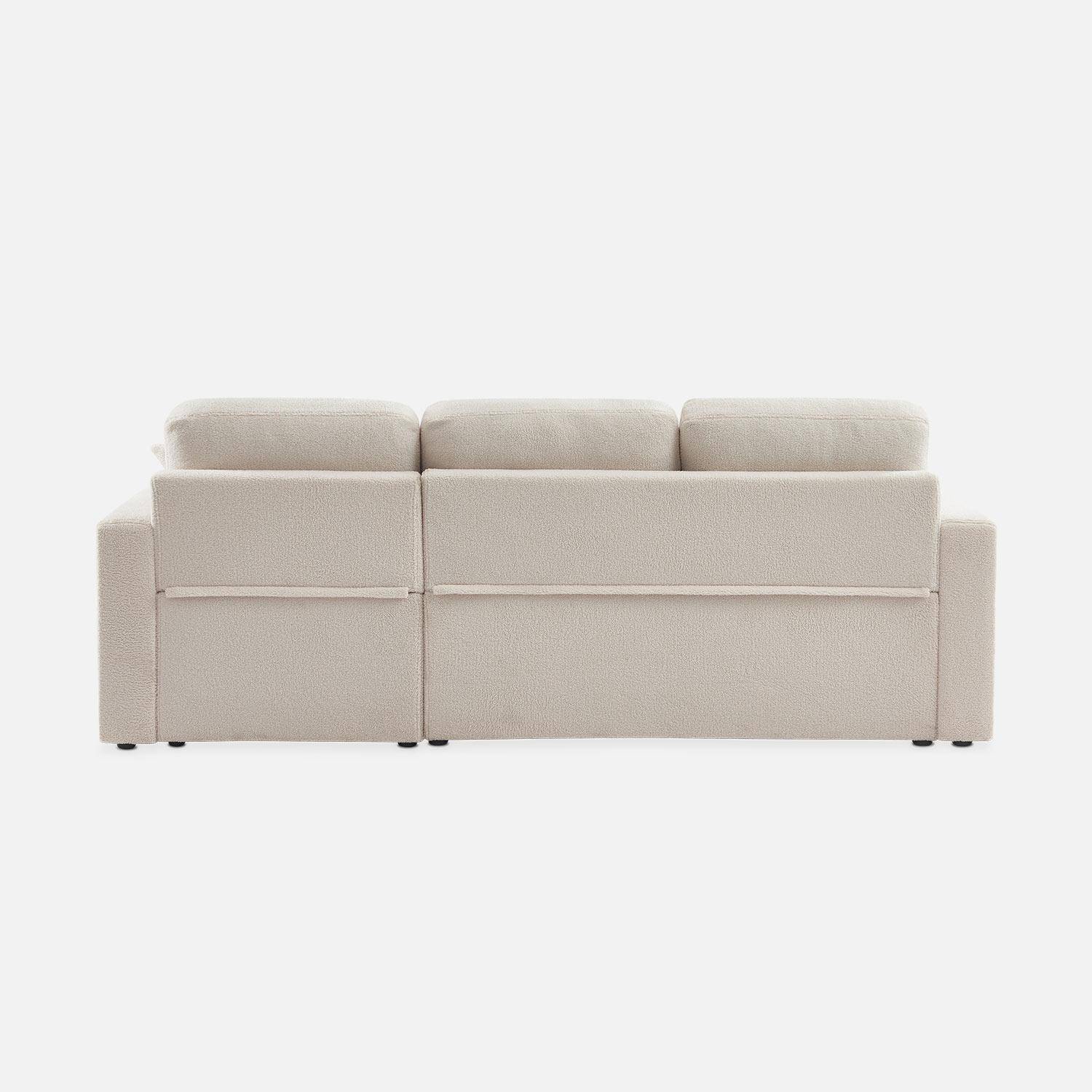 Witte bedbank van boucléstof met chaise longue en opbergruimte - IDA - 3-zits, omkeerbare hoeksalon, opbergruimte, zetelbed,sweeek,Photo9
