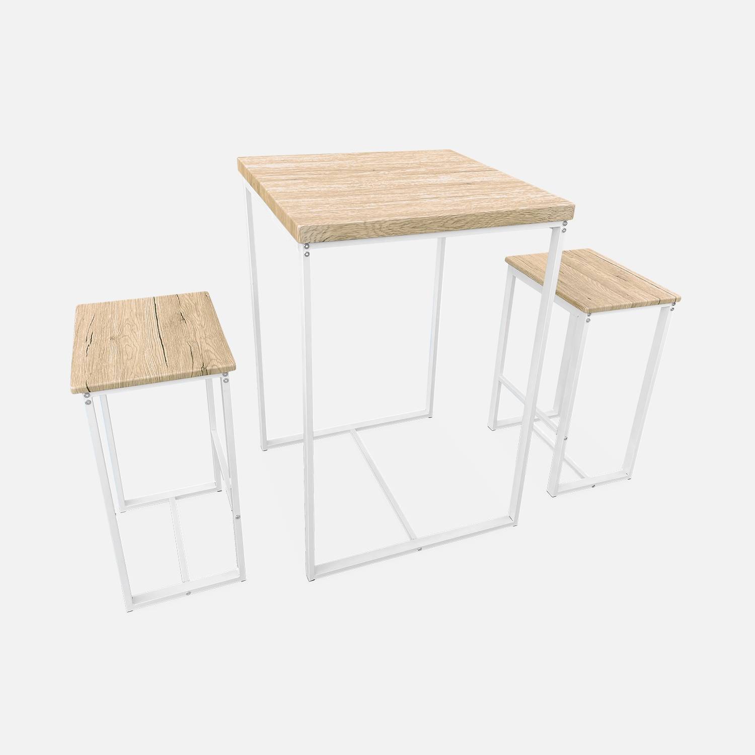 Industrial bar style table set with 2 stools, 60x60x88cm, white | sweeek