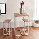 Set table haute carré - Loft - avec 2 tabourets de bar, acier et décor bois, encastrable, design Photo1
