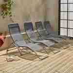 Lot de 4 bains de soleil pliants - Levito Anthracite - Transats textilène 2 positions, chaises longues Photo1