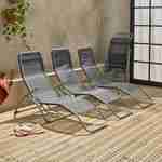 Lot de 4 bains de soleil pliants - Levito Anthracite - Transats textilène 2 positions, chaises longues Photo2