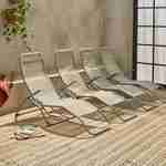 Lot de 4 bains de soleil pliants - Levito Taupe - Transats textilène 2 positions, chaises longues Photo1