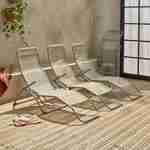 Lot de 4 bains de soleil pliants - Levito Taupe - Transats textilène 2 positions, chaises longues Photo2