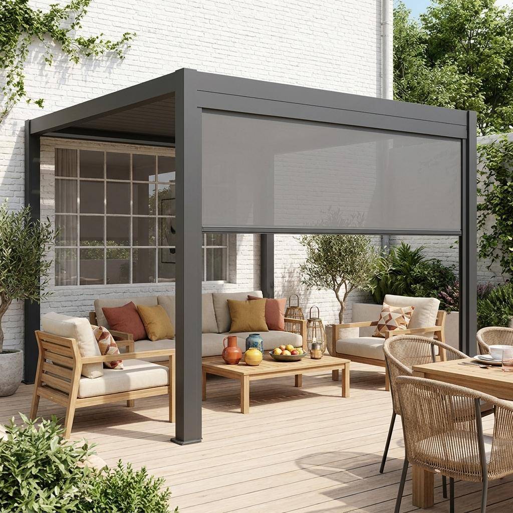 Pérgola bioclimática 3x4m con toldo vertical de 3m Antracita - 400x300x250 cm Photo1