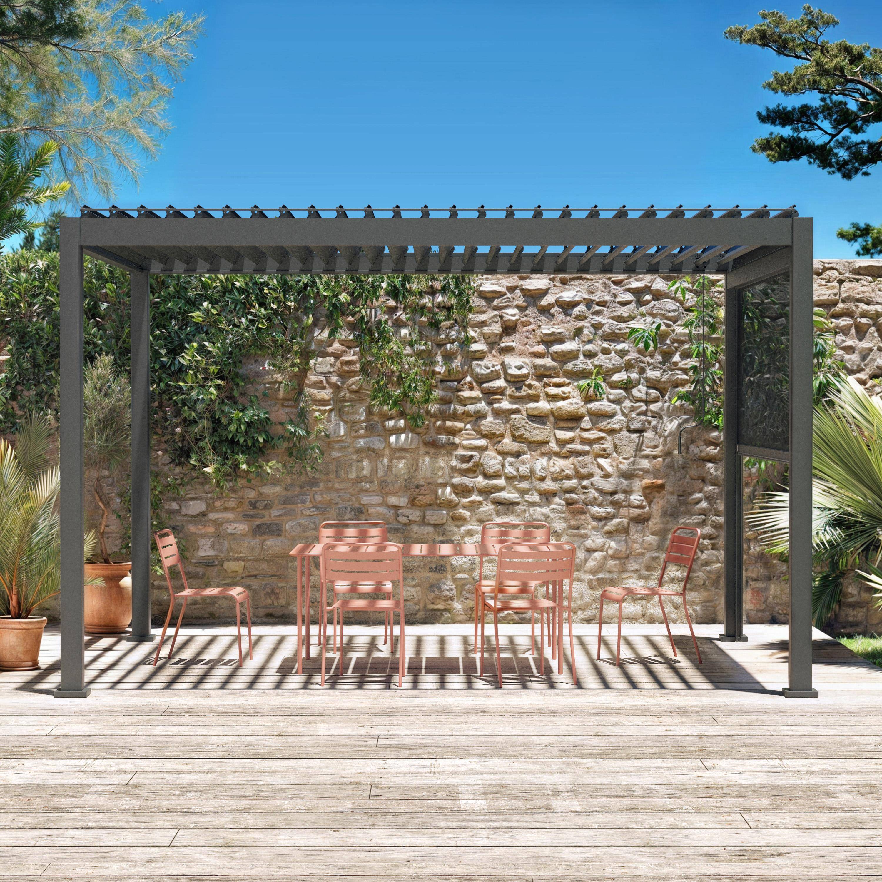 Pérgola bioclimática 3x4m con toldo vertical de 3m, Triomphe 3x4m + accesorio, Antracita, 400x300x250 cm Photo1
