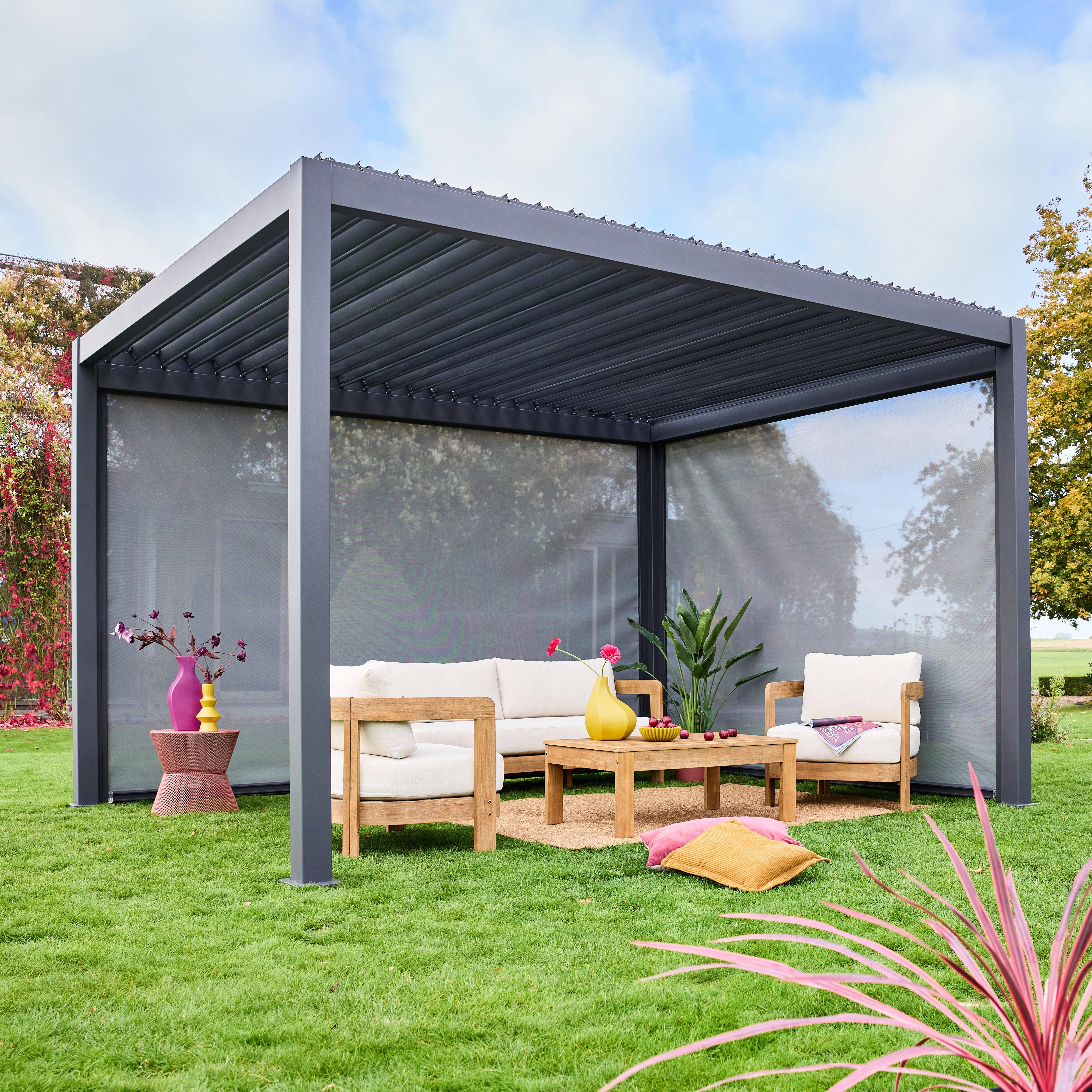 Pérgola bioclimática 3x4m con 2 toldos verticales de 3m y 4m, Triomphe 3x4m + accesorios, Antracita, 400x300x250 cm,sweeek,Photo2