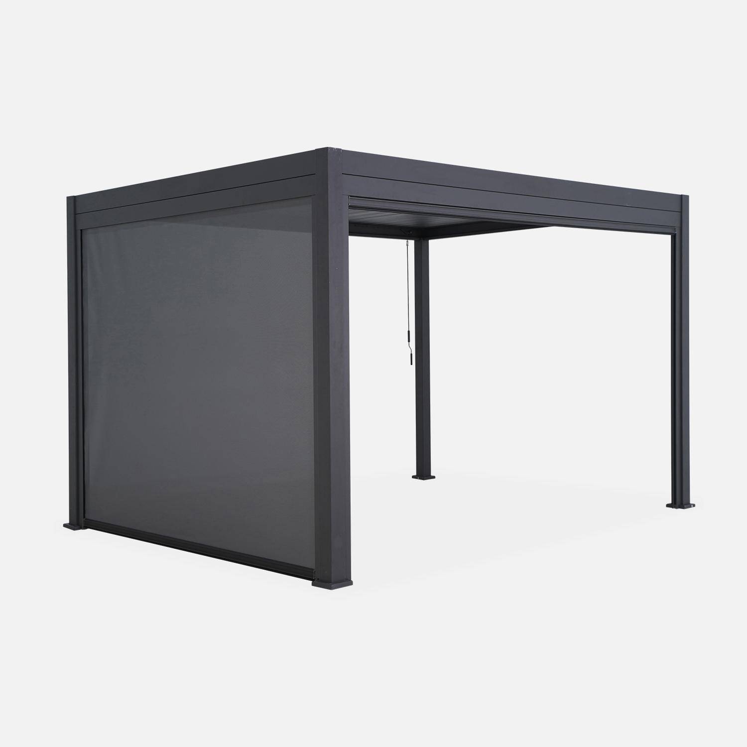Pergola met lamellendak 4x3m aluminium met verstelbare lamellen en 1 zonnescherm 3m en 1 zonnescherm 4m antraciet - Triomphe Photo6