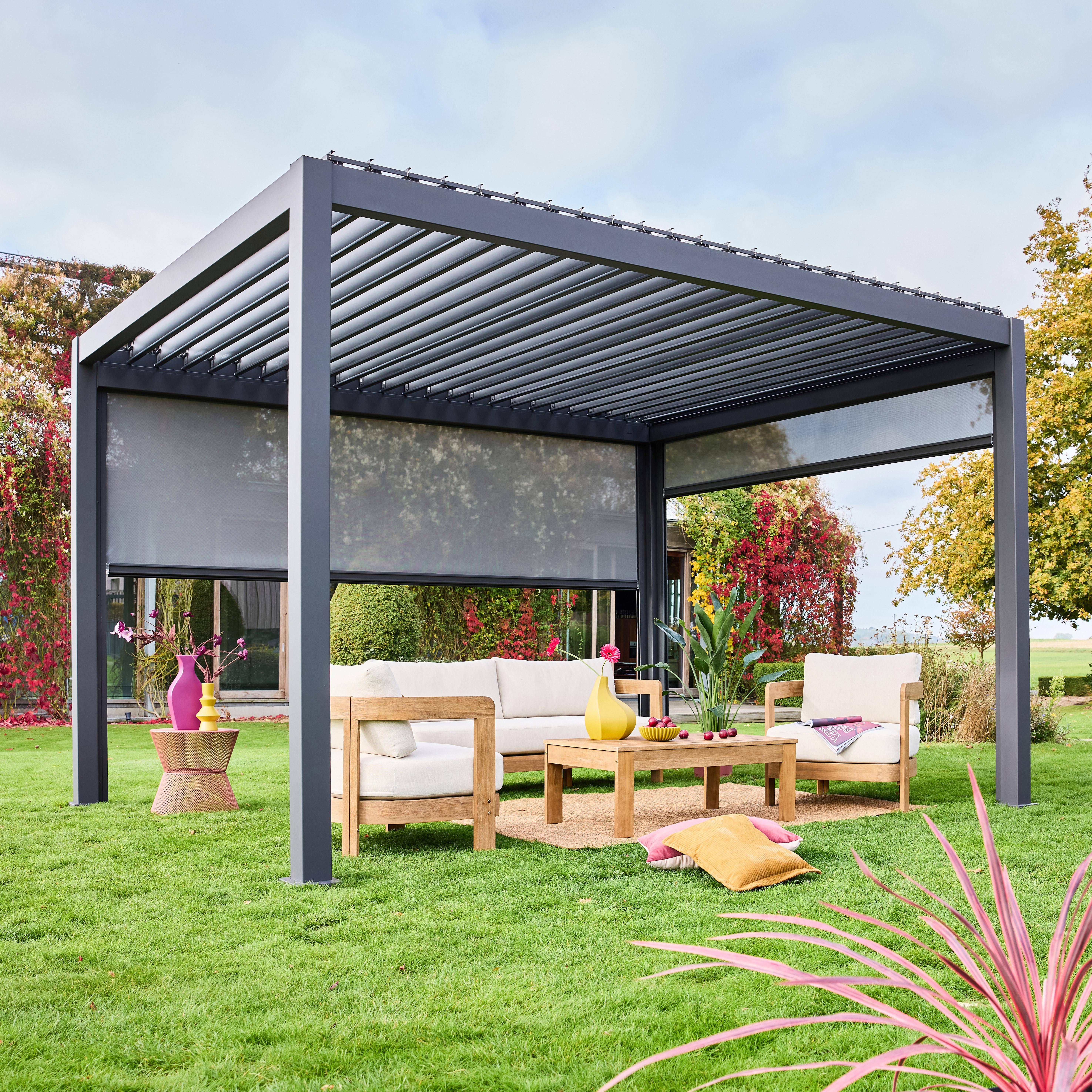 Pérgola bioclimática 3x4m con 2 toldos verticales de 3m y 4m, Triomphe 3x4m + accesorios, Antracita, 400x300x250 cm Photo3