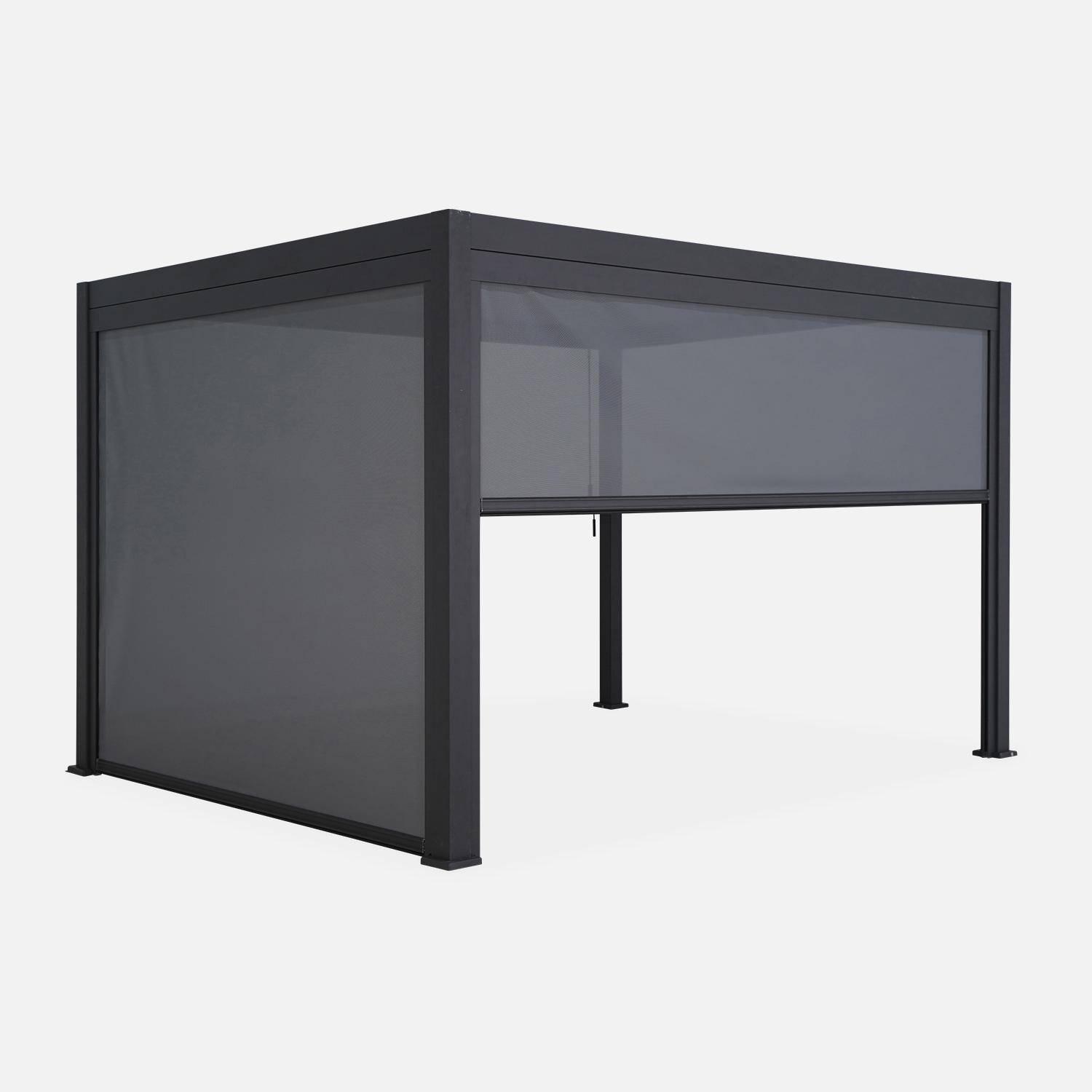 Pergola met lamellendak 4x3m aluminium met verstelbare lamellen en 1 zonnescherm 3m en 1 zonnescherm 4m antraciet - Triomphe Photo5