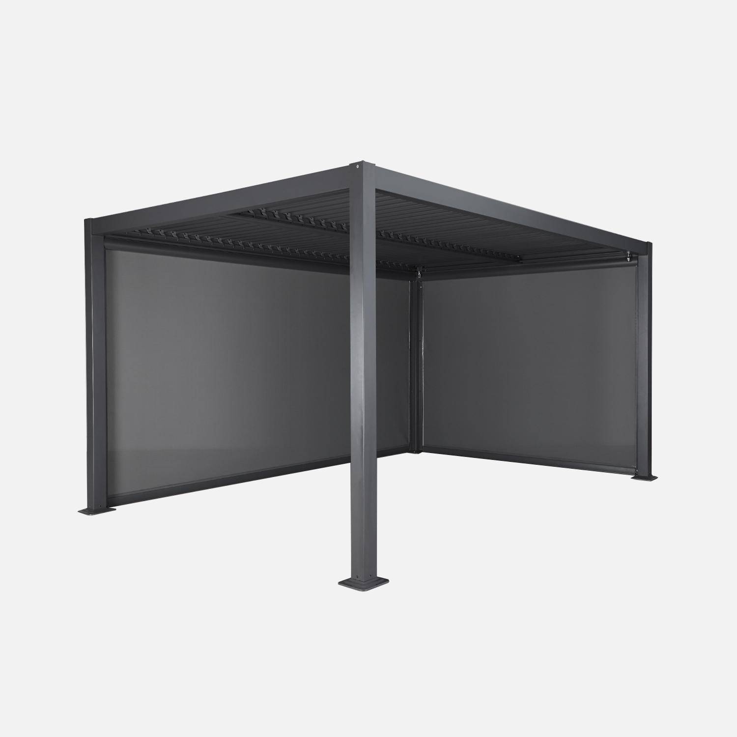 Pergola met lamellendak 4x3m aluminium met verstelbare lamellen en 1 zonnescherm 3m en 1 zonnescherm 4m antraciet - Triomphe,sweeek,Photo4