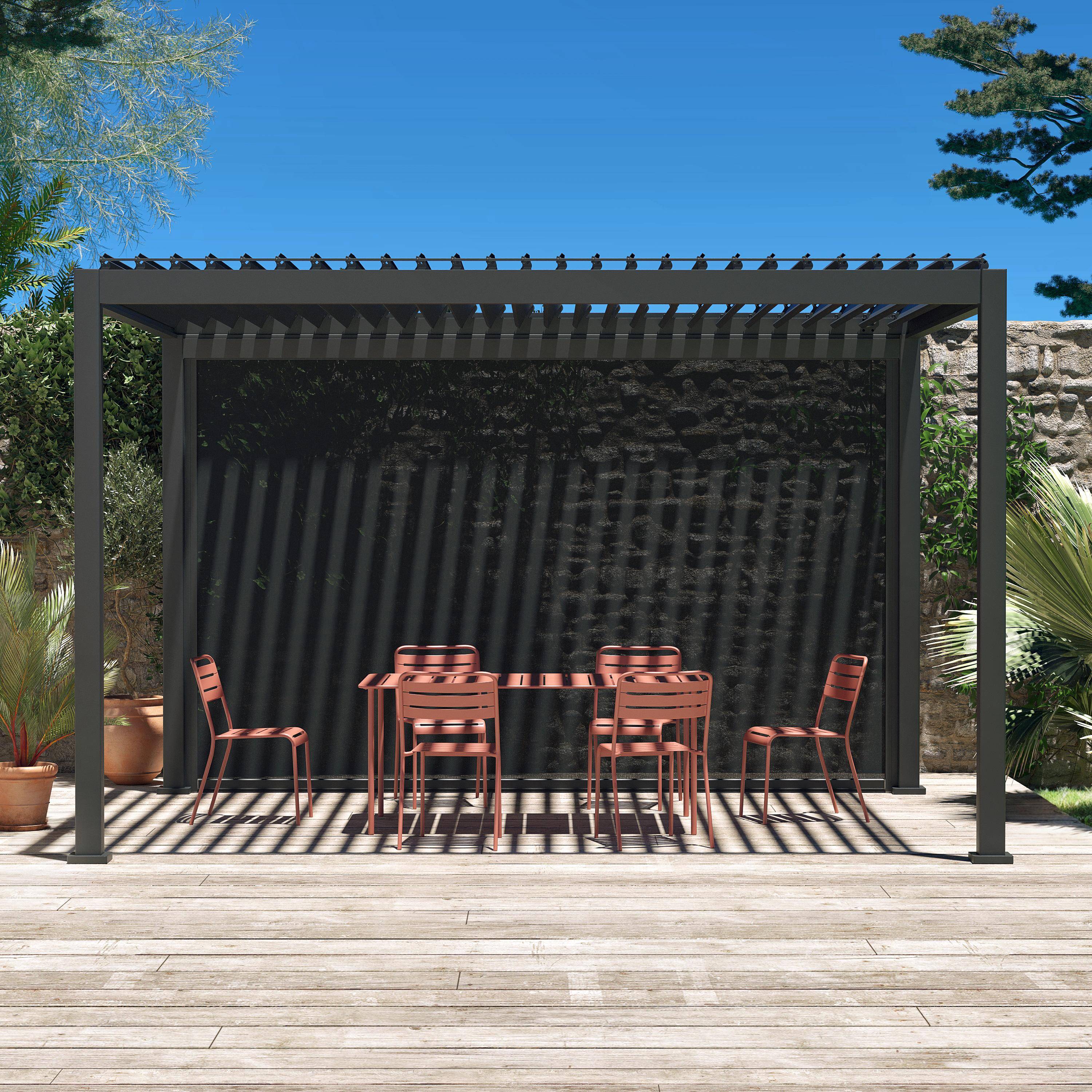 3x4m louvered pergola with 4m privacy screen, Triomphe + screen, Anthracite, 400x300x250 cm Photo2