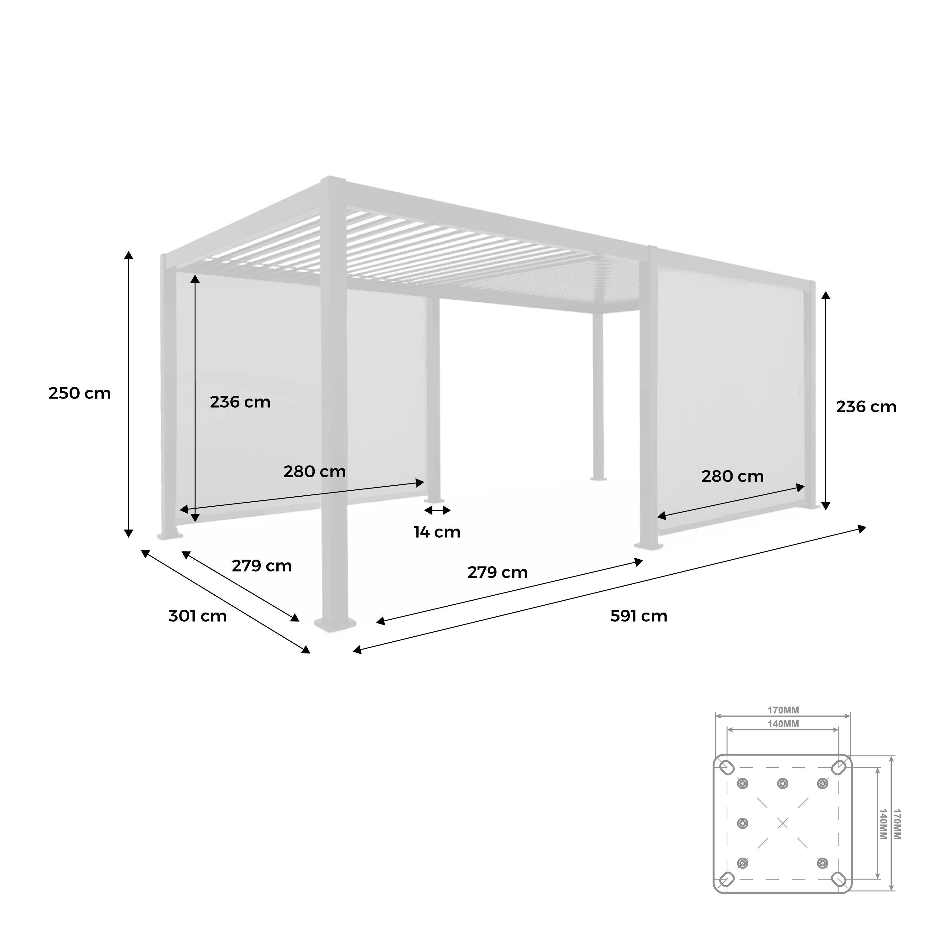 Bioklimatische Pergola 3x6m + 2 Markisen 3 m, anthrazit | sweeek