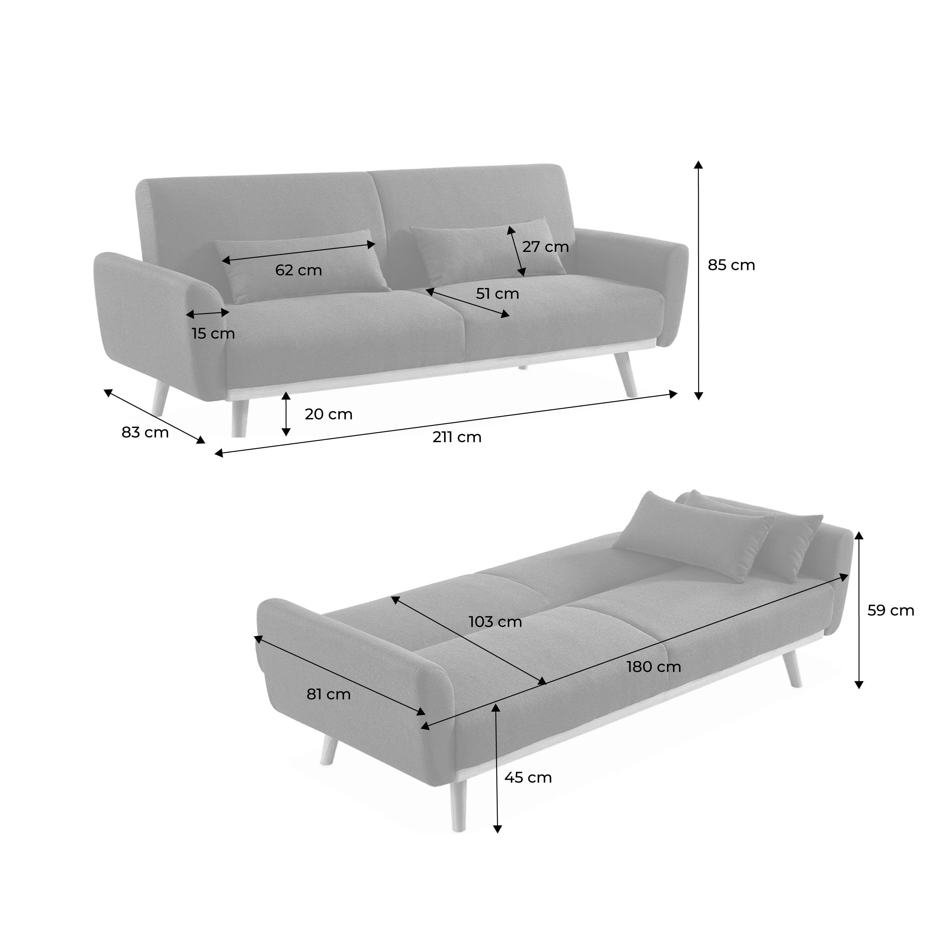 Divano letto reclinabile in tessuto bouclé, posti, Crema