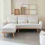 Sofá-cama de canto de 3 lugares reversível, tecido encaracolado branco, pernas de madeira Photo1
