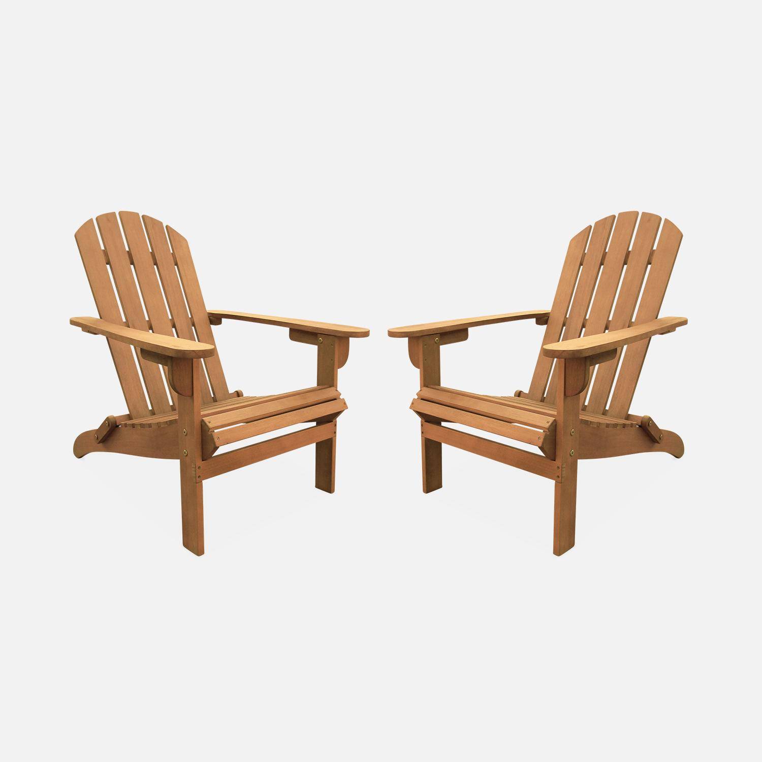 Lot de 2 fauteuils de jardin en bois - Adirondack Salamanca- Eucalyptus FSC, chaises de terrasse rétro, sièges de plage pliables Photo2