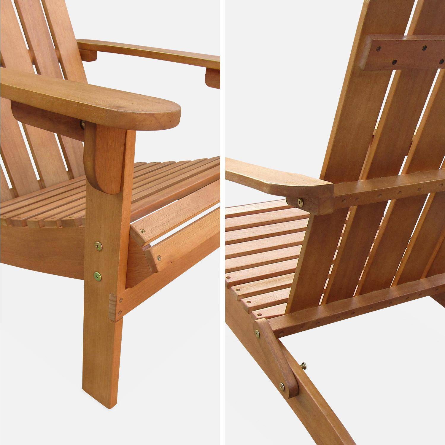 Lot de 2 fauteuils de jardin en bois - Adirondack Salamanca- Eucalyptus FSC, chaises de terrasse rétro, sièges de plage pliables Photo5