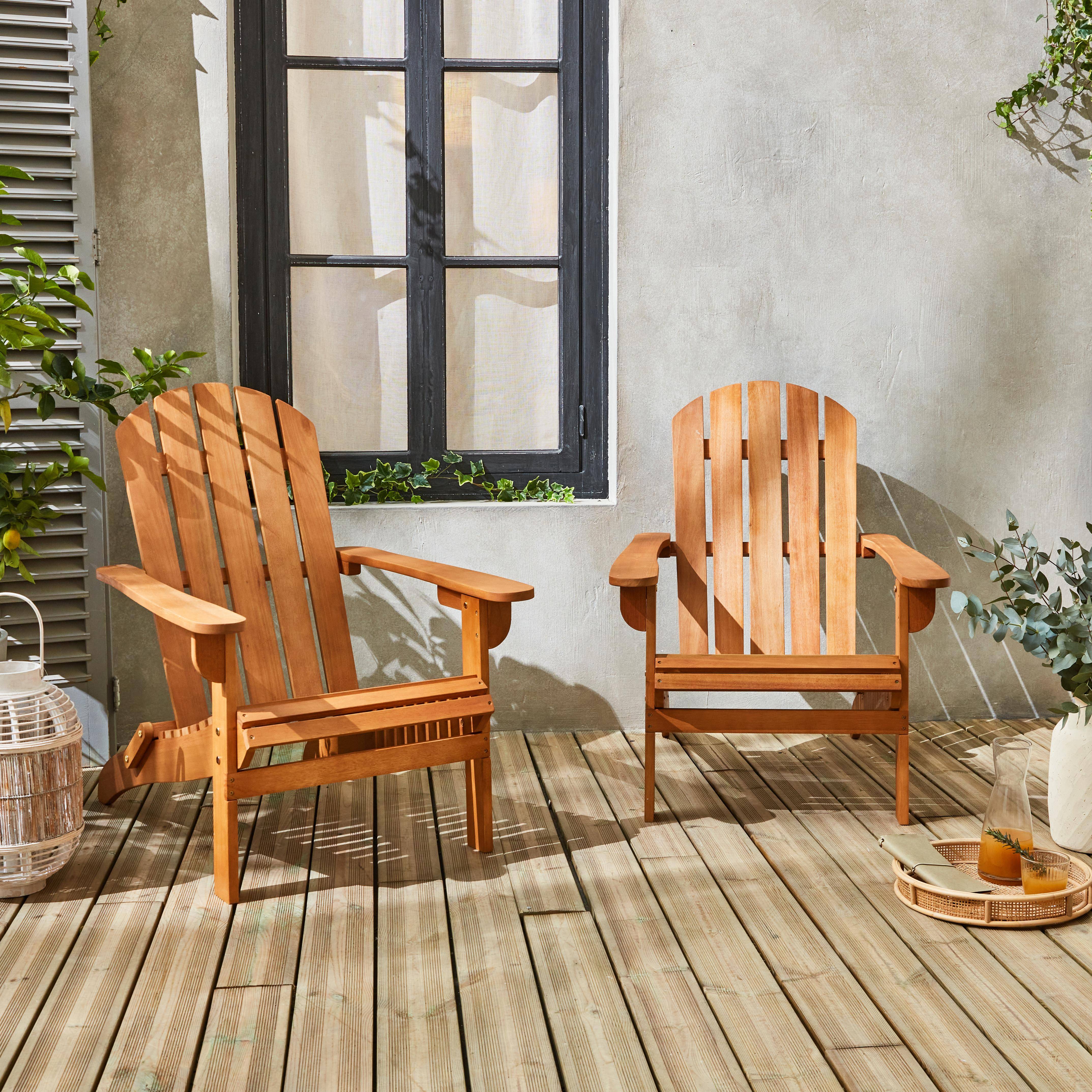 Lot de 2 fauteuils de jardin en bois - Adirondack Salamanca- Eucalyptus FSC, chaises de terrasse rétro, sièges de plage pliables Photo1