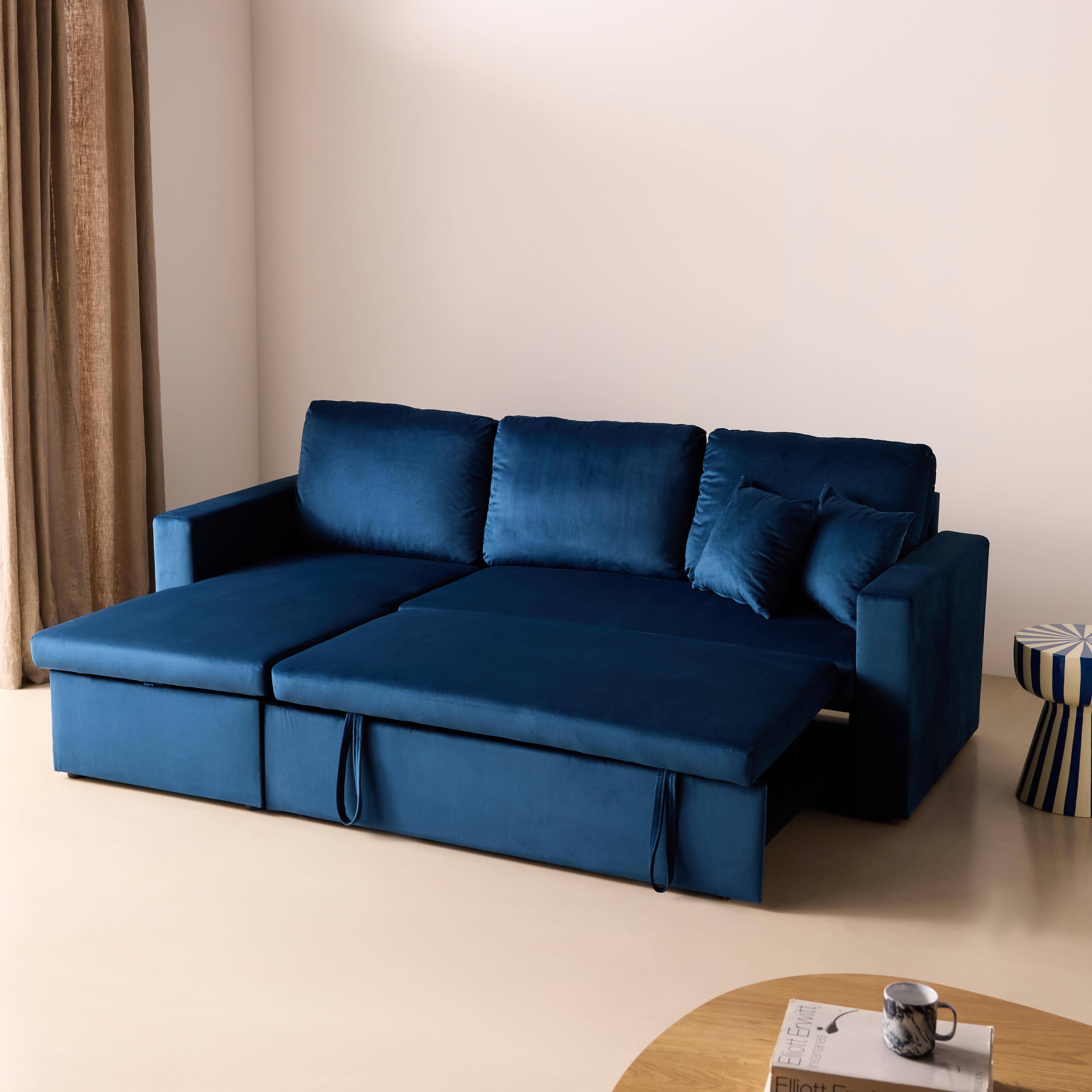 3-Sitzer Ecksofa mit Samtbezug, Ecke beidseitig montierbar, Stauraum, mit Schlaffunktion, petrolblau - Ida Photo5