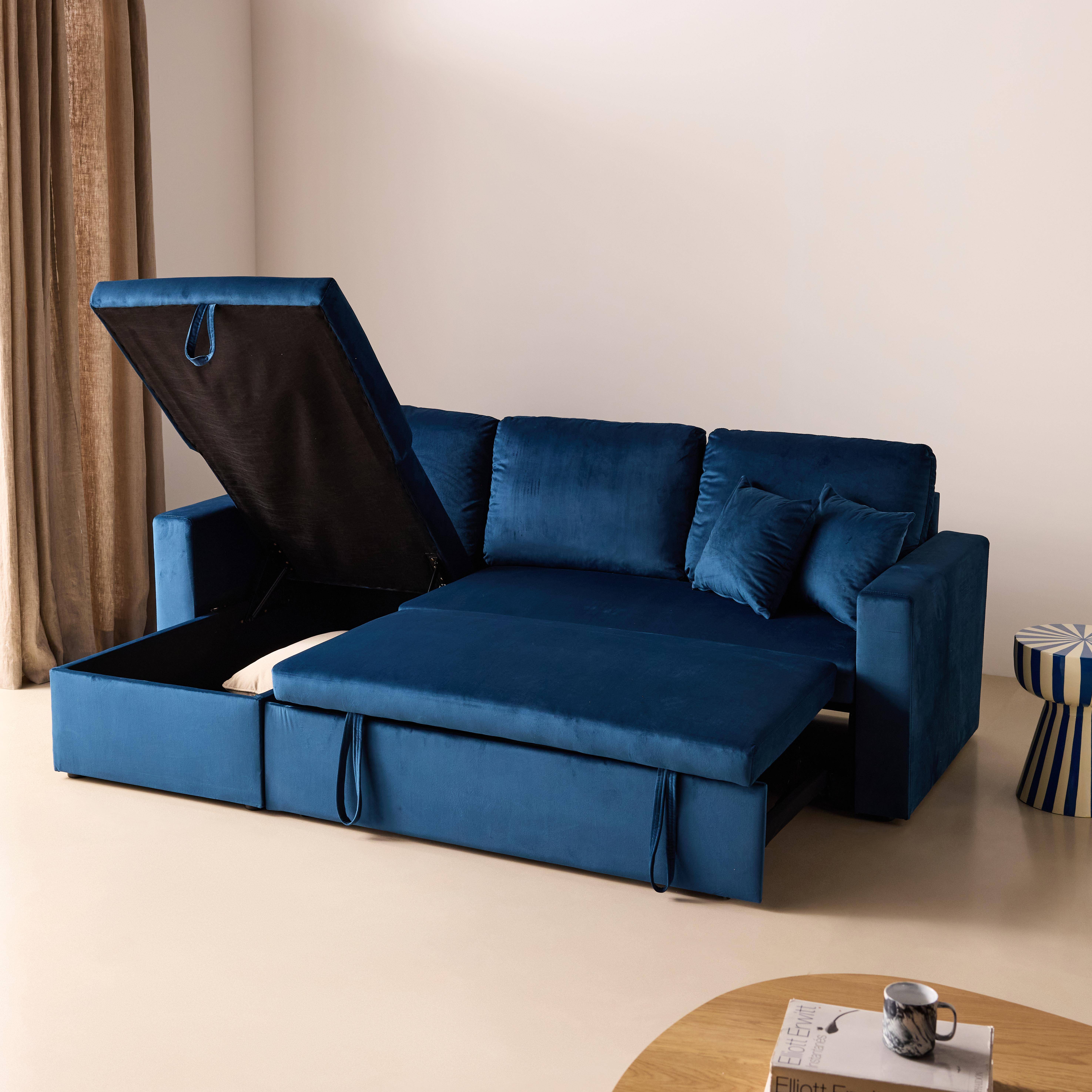 3-Sitzer Ecksofa mit Samtbezug, Ecke beidseitig montierbar, Stauraum, mit Schlaffunktion, petrolblau - Ida Photo6