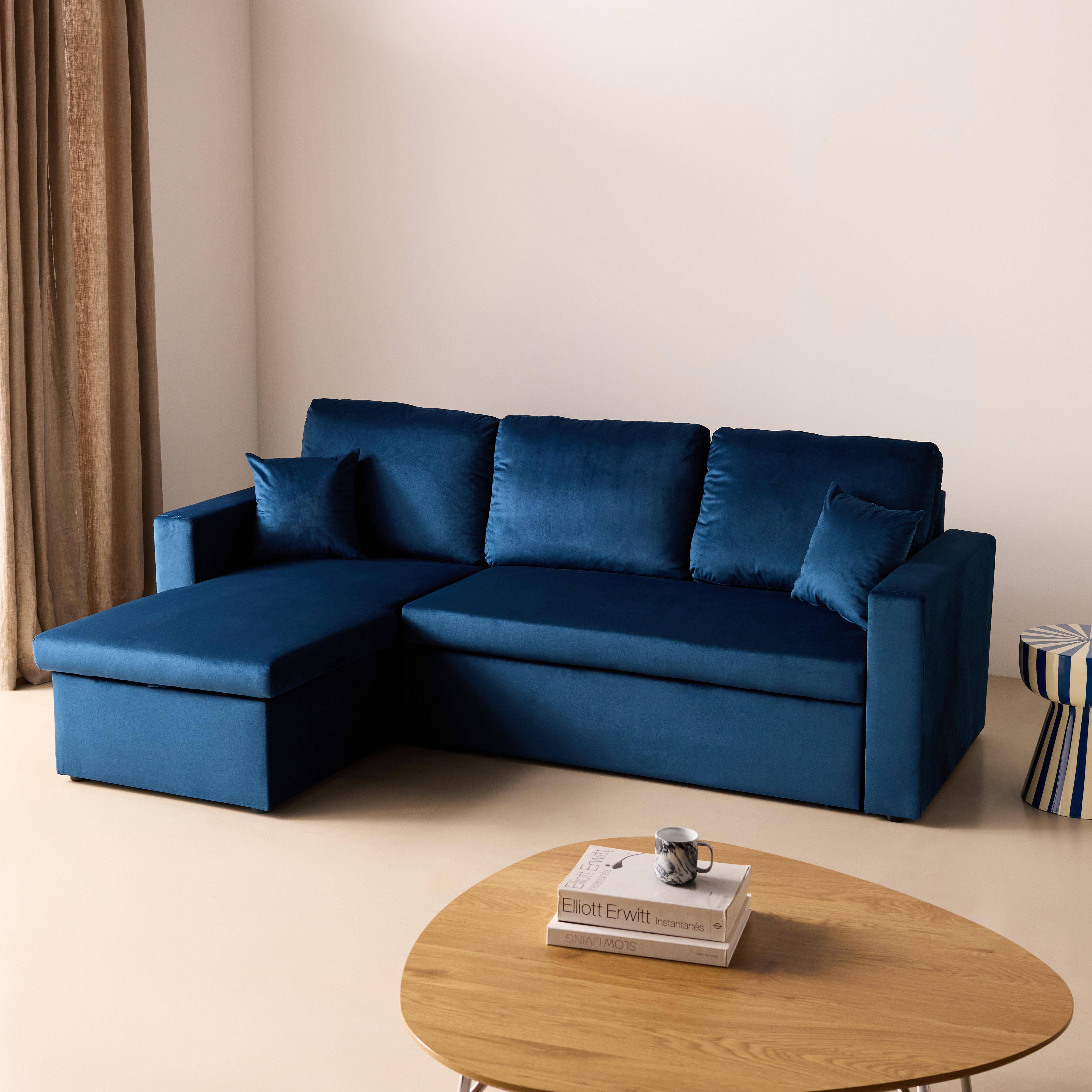 3-Sitzer Ecksofa mit Samtbezug, Ecke beidseitig montierbar, Stauraum, mit Schlaffunktion, petrolblau - Ida Photo2