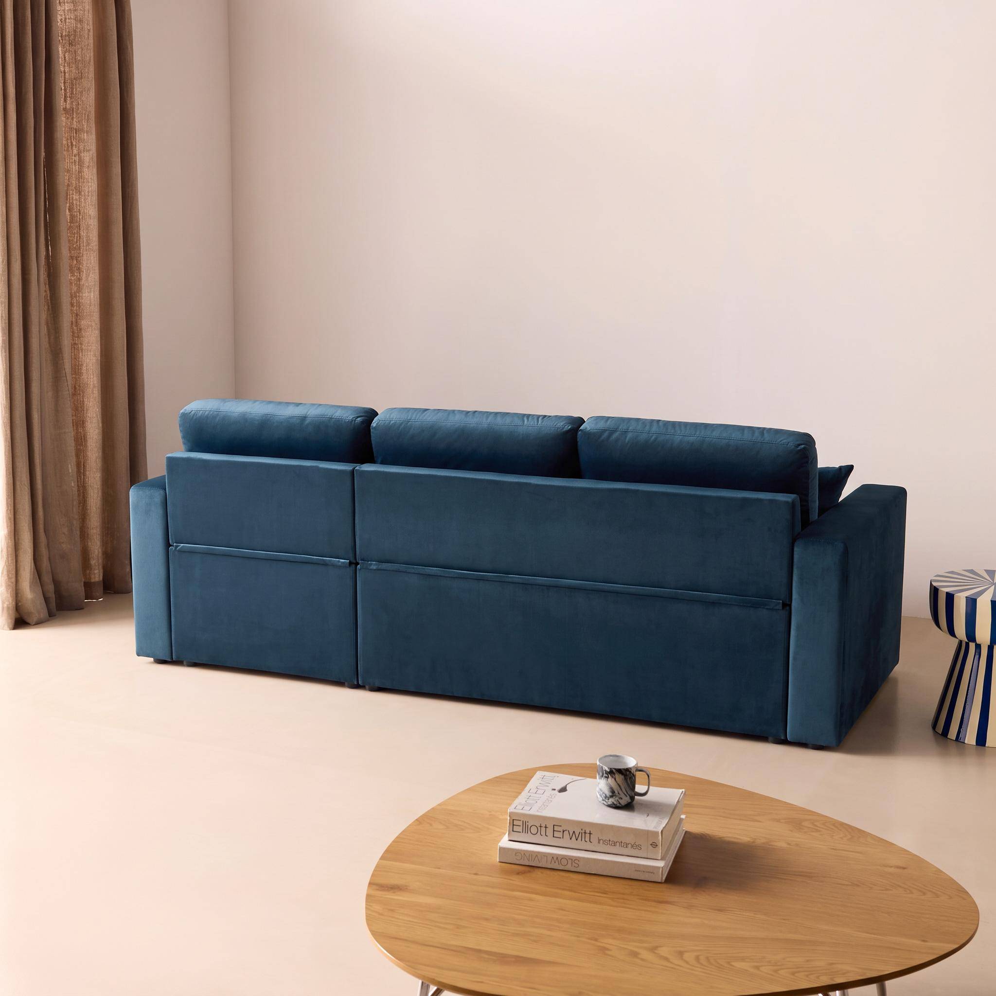 Sofá cama esquinero reversible con espacio de almacenamiento, 3 plazas Azul - 220x146x83 cm,sweeek,Photo5