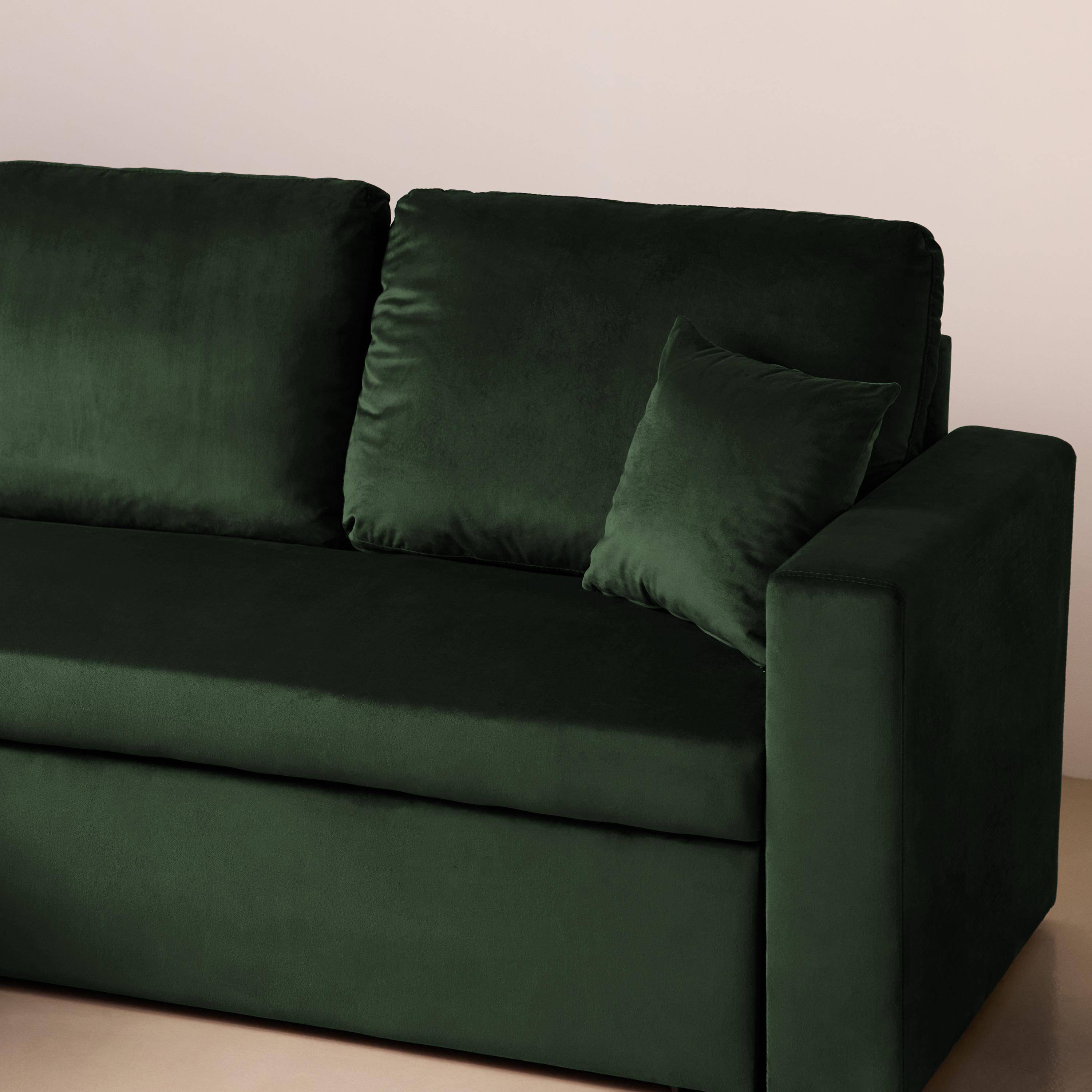 Divano letto angolare reversibile in velluto con contenitore, 3 posti Verde inglese - 220x146x83 cm,sweeek,Photo3