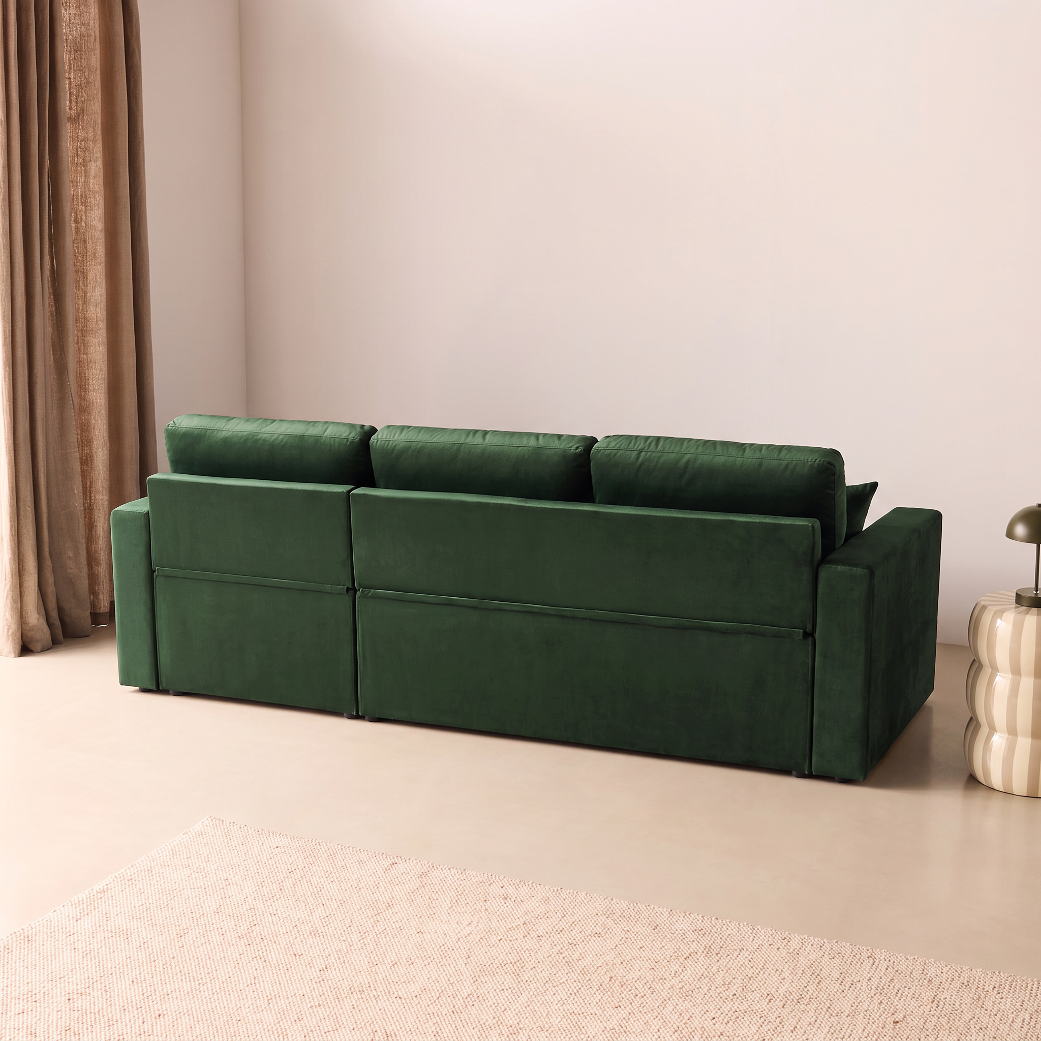 Divano letto angolare reversibile in velluto con contenitore, 3 posti Verde inglese - 220x146x83 cm,sweeek,Photo7