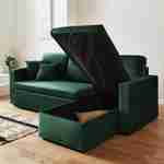 Mosgroene velours bedbank met chaise longue en opbergruimte - IDA - 3-zits, omkeerbare hoeksalon, opbergruimte, zetelbed Photo2