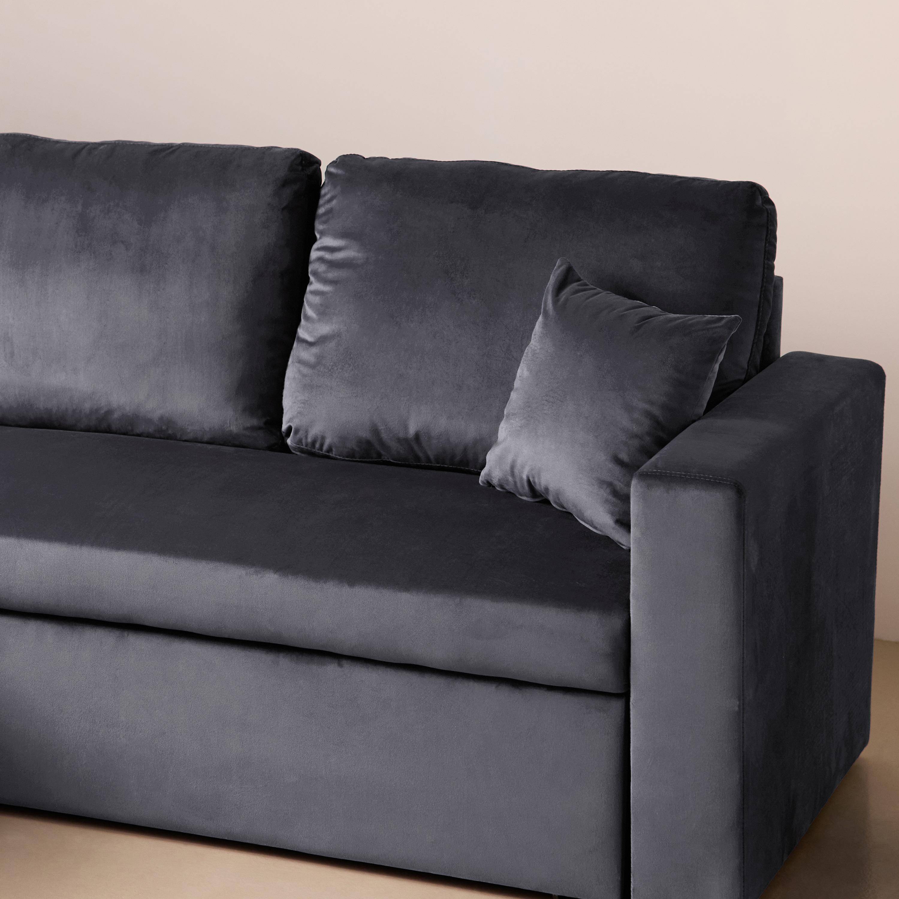 Canapé d'angle convertible en velours gris foncé 3 places, fauteuil d'angle réversible coffre rangement lit modulable  Photo3