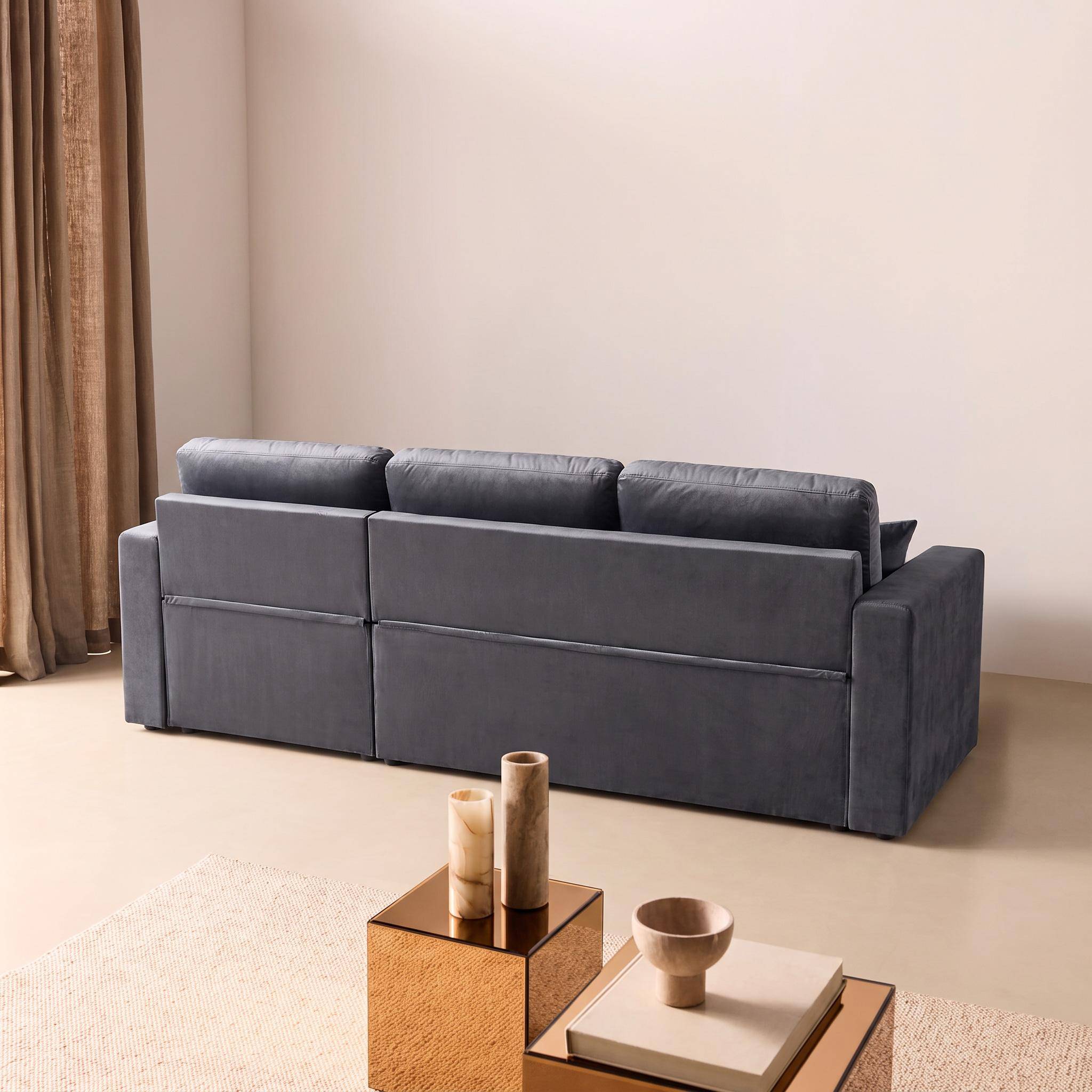 Canapé d'angle convertible en velours gris foncé 3 places, fauteuil d'angle réversible coffre rangement lit modulable ,sweeek,Photo7