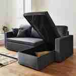 Canapé d'angle convertible en velours gris foncé 3 places, fauteuil d'angle réversible coffre rangement lit modulable  Photo2