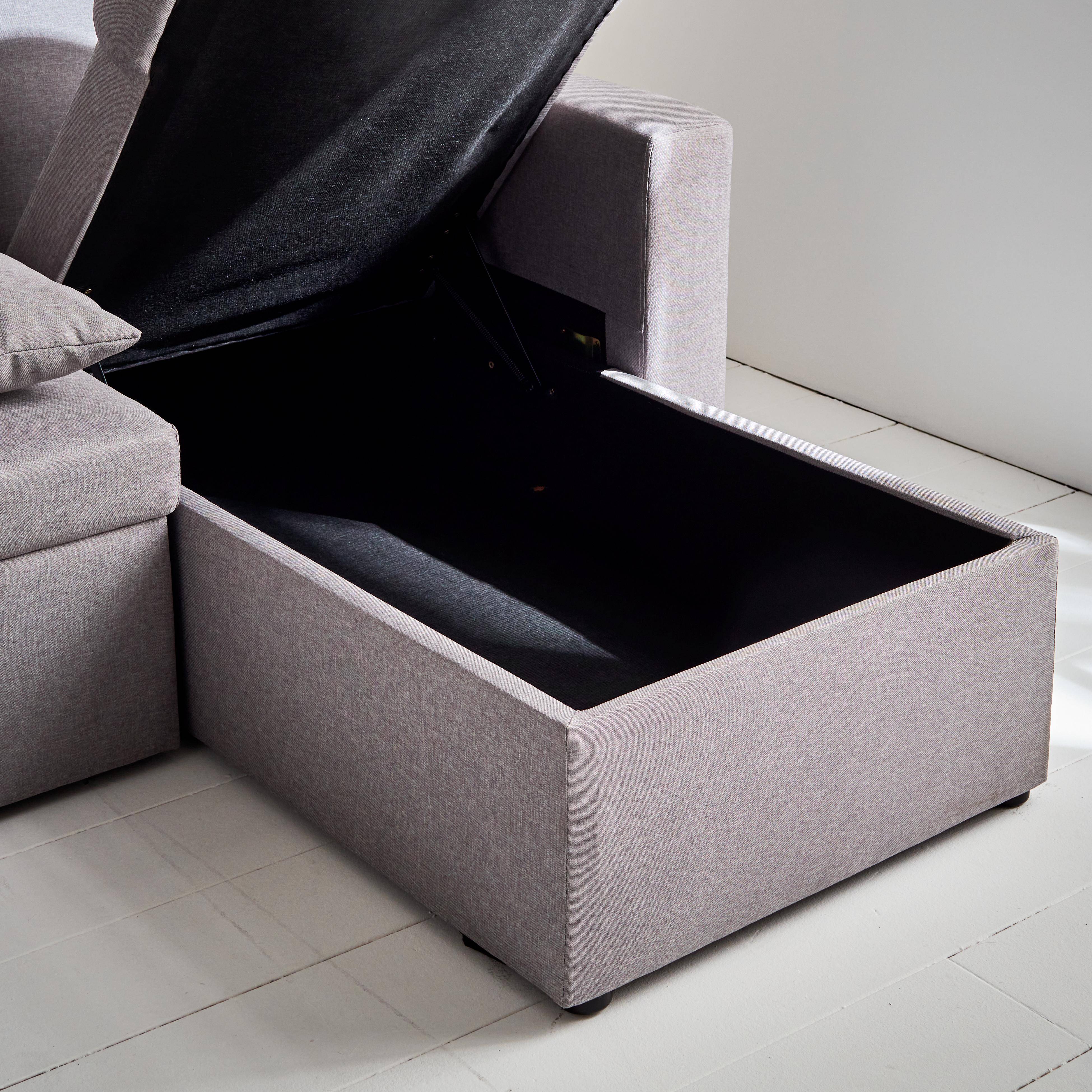 Canapé panoramique convertible en tissu gris clair, 4 places, coffre rangement, lit modulable ,sweeek,Photo5