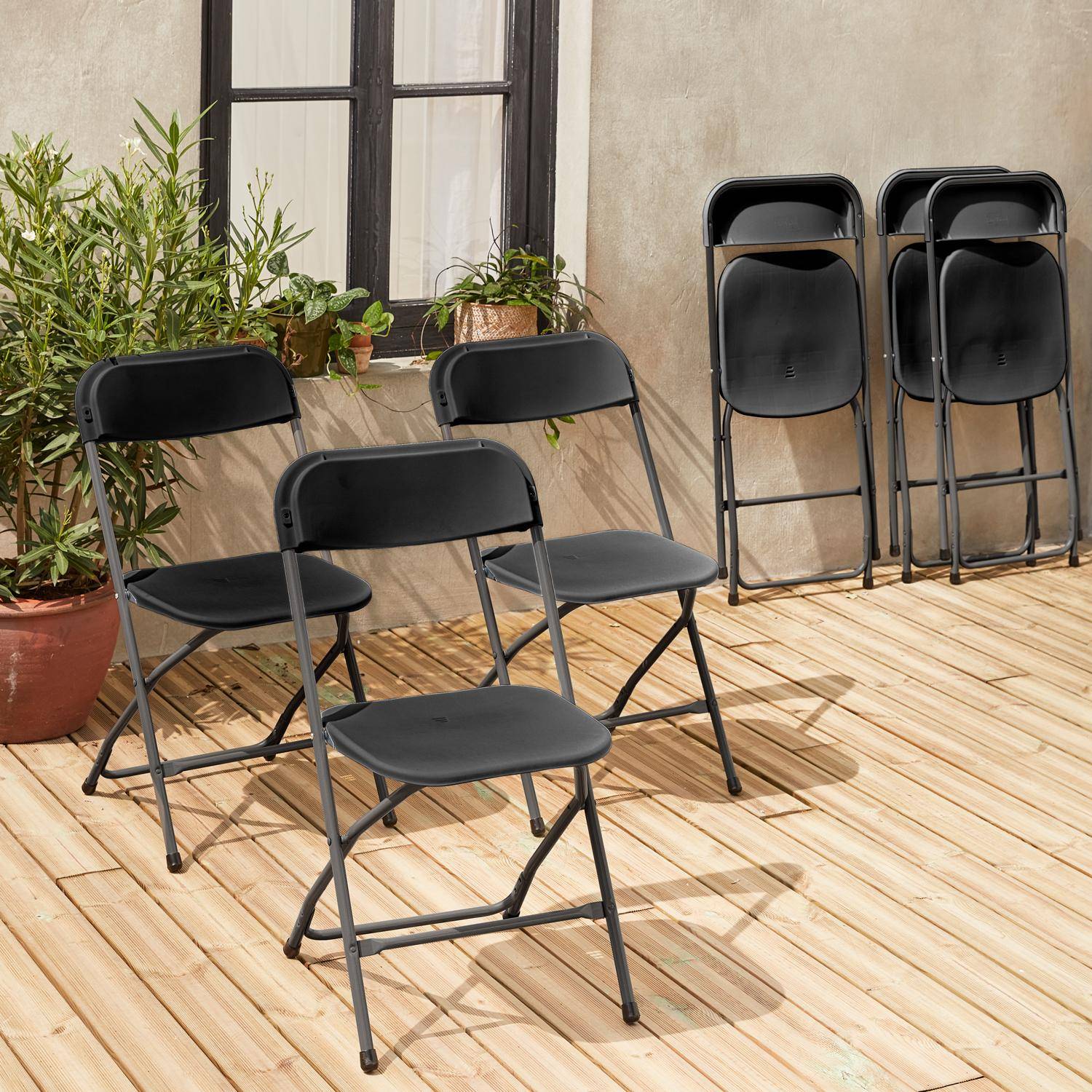  Sedie pieghevoli per feste - Fiesta - 6 sedie laterali in plastica e metallo grigio scuro,sweeek,Photo2