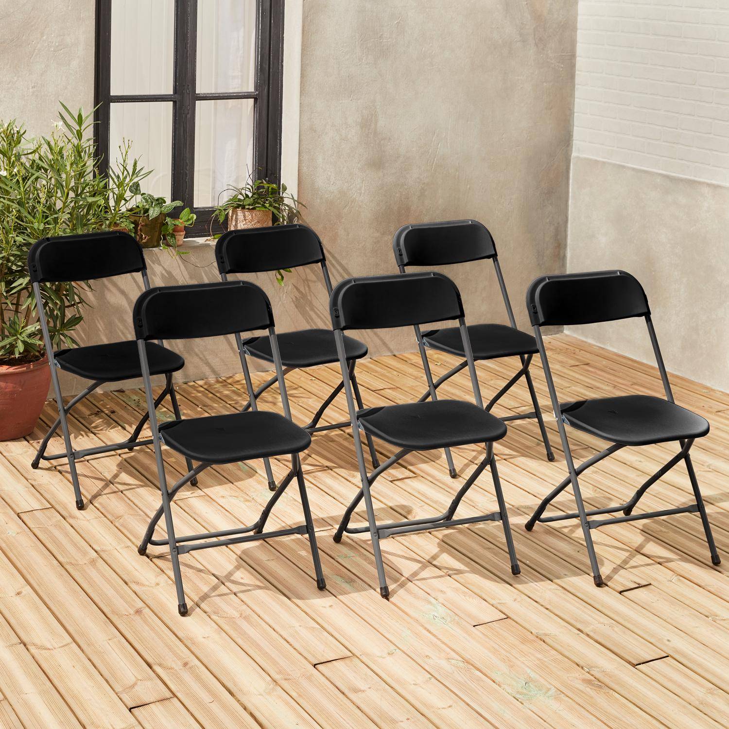  Sedie pieghevoli per feste - Fiesta - 6 sedie laterali in plastica e metallo grigio scuro,sweeek,Photo1