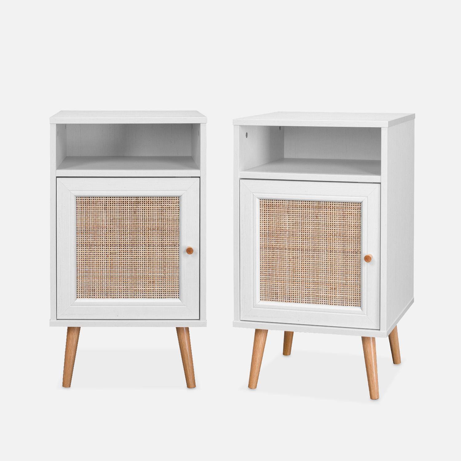 Pair of scandi-style bedside tables with cupboard, Boheme, Blanc cassé, 39x40x70 cm Photo3