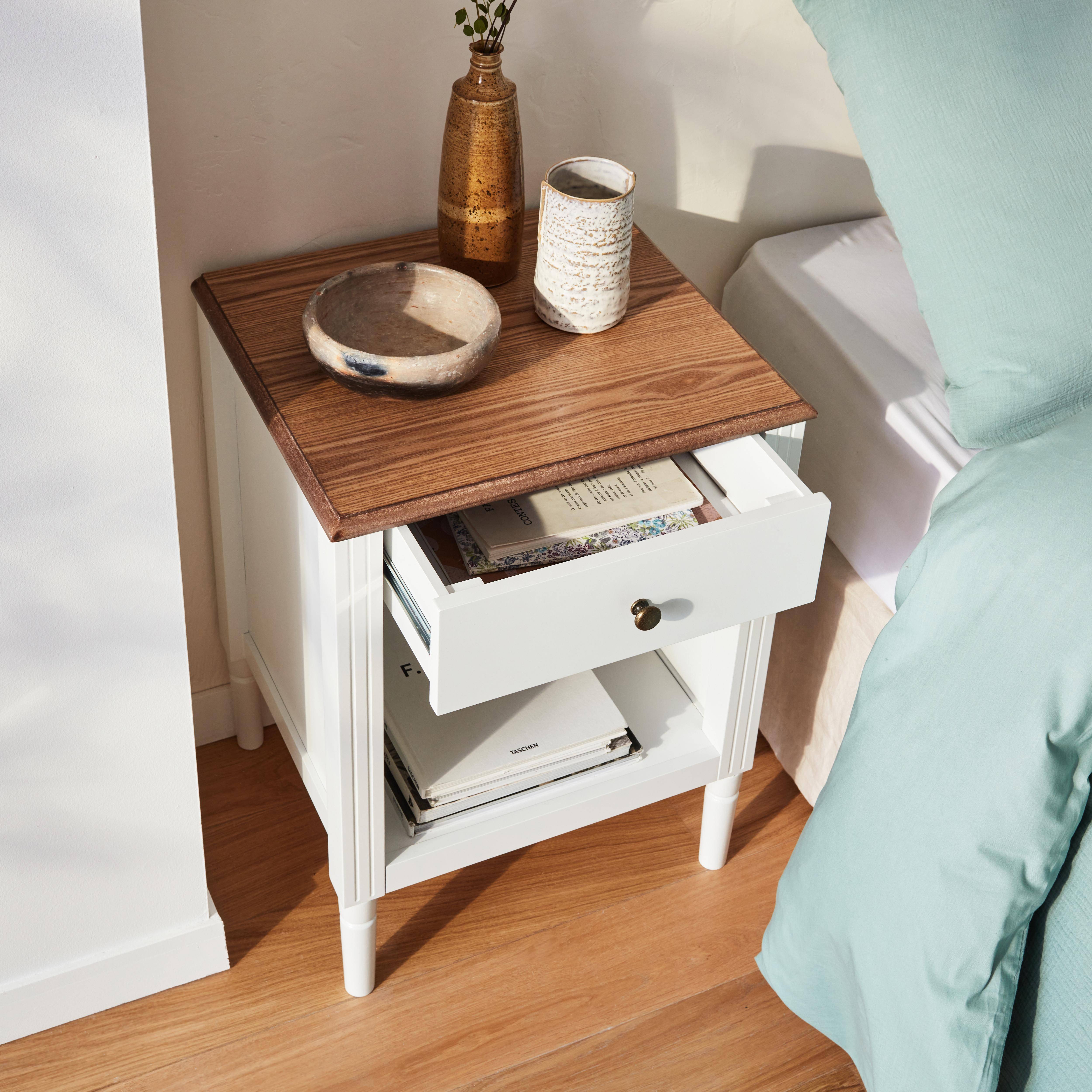 Bedside table with pinewood legs, 45x40x60cm - Celeste - White Photo2
